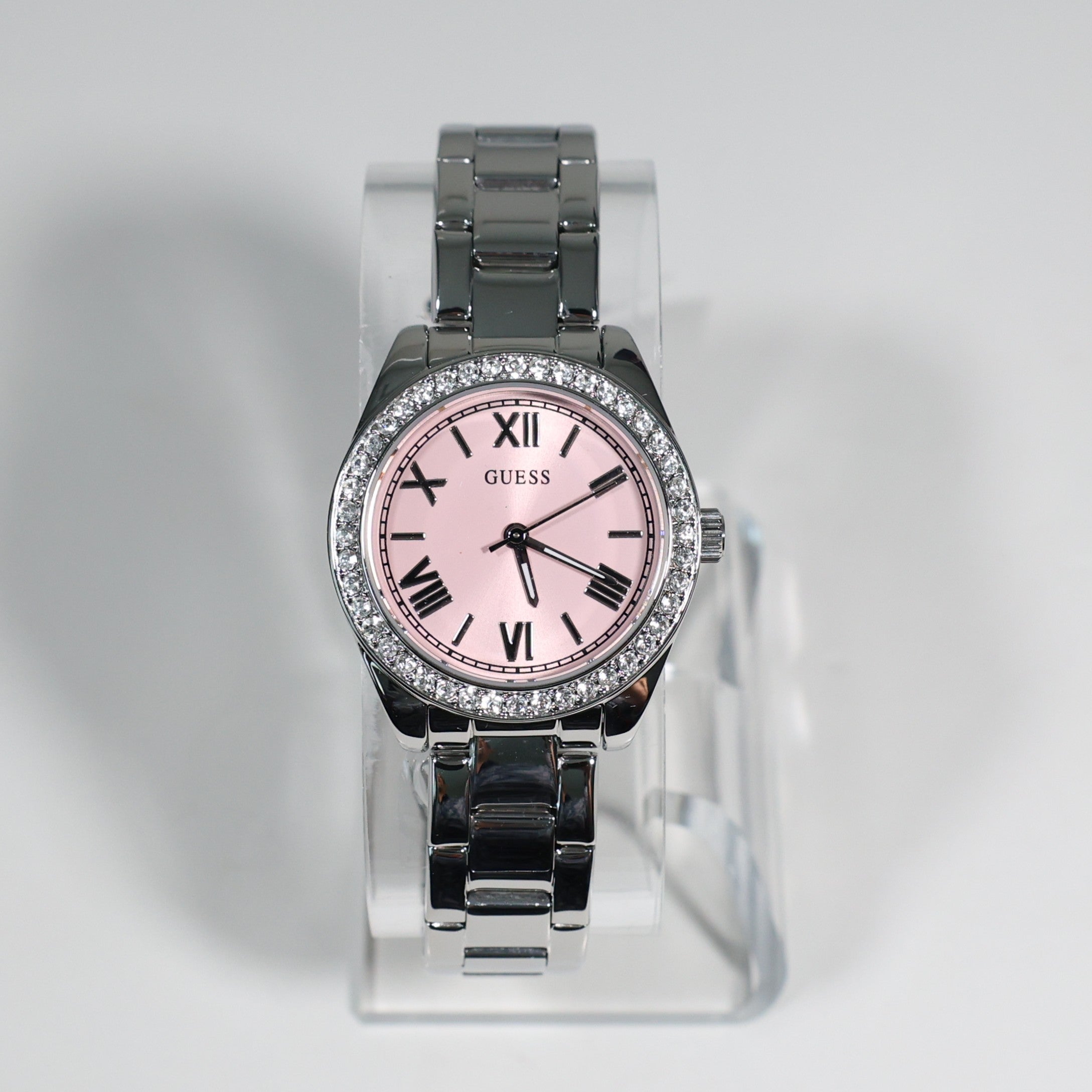 Guess Women's Pink Dial Crystal Bezel Stainless Steel Watch GW0841L4