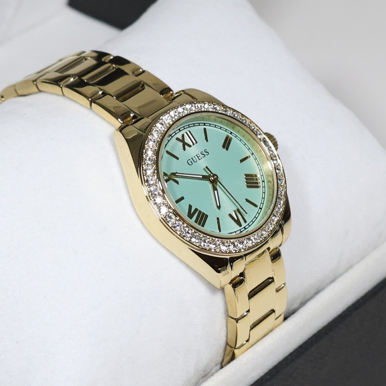 Guess Women's Green Dial Crystal Bezel Gold Tone Stainless Steel Watch GW0841L5
