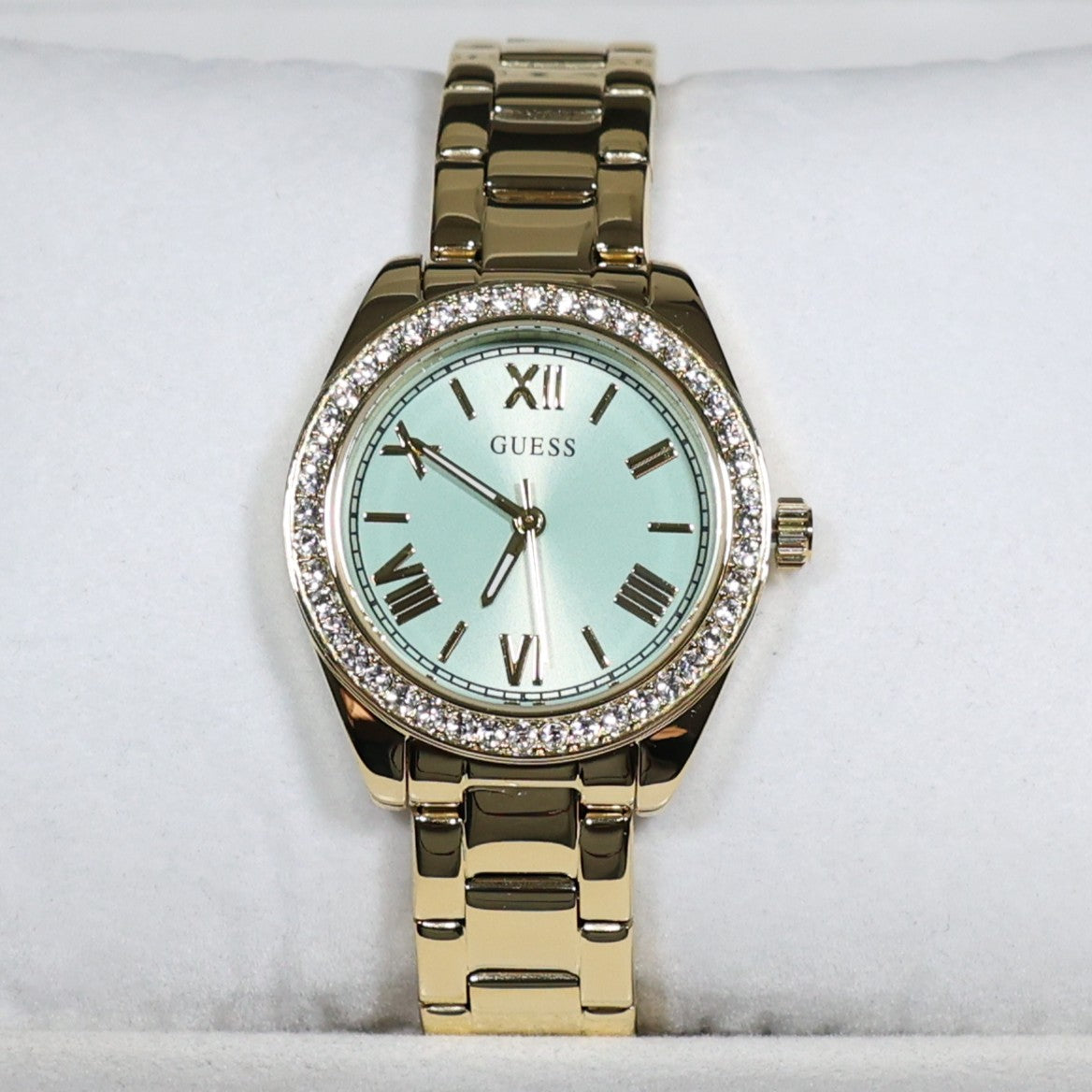 Guess Women's Green Dial Crystal Bezel Gold Tone Stainless Steel Watch GW0841L5