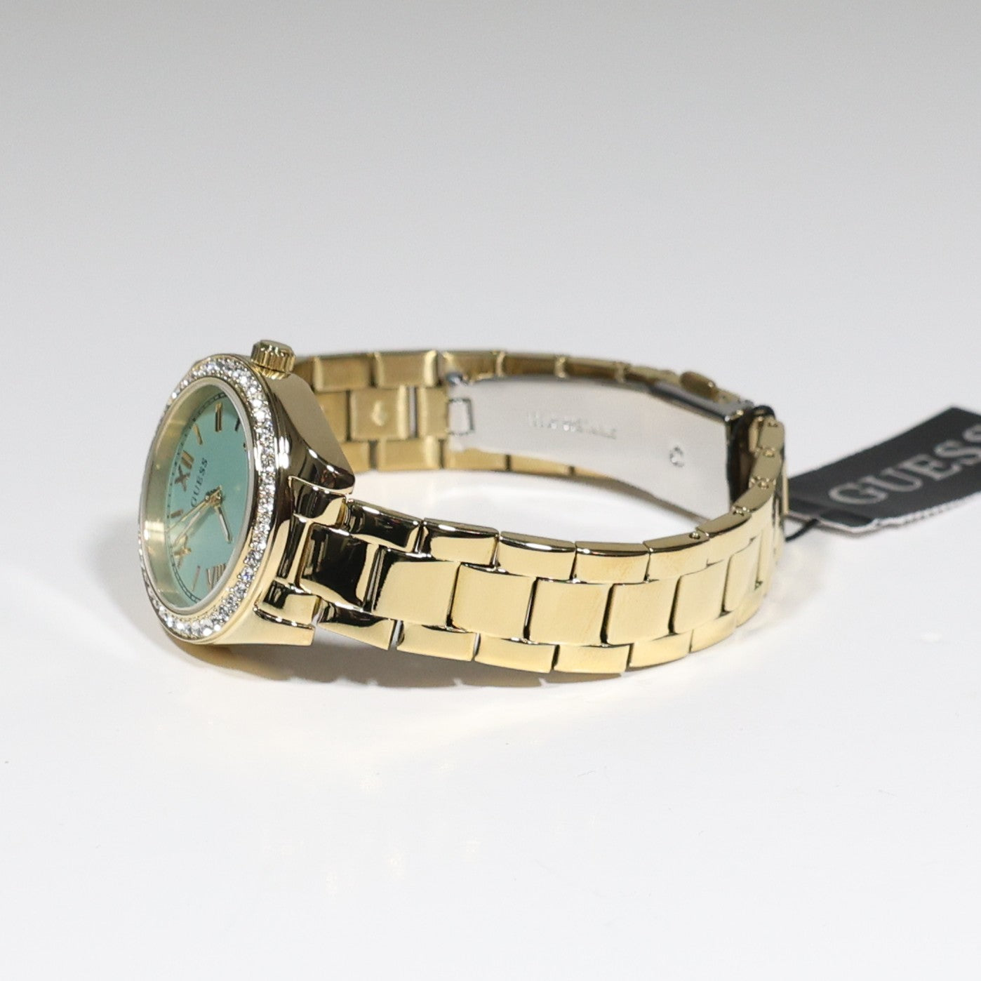 Guess Women's Green Dial Crystal Bezel Gold Tone Stainless Steel Watch GW0841L5