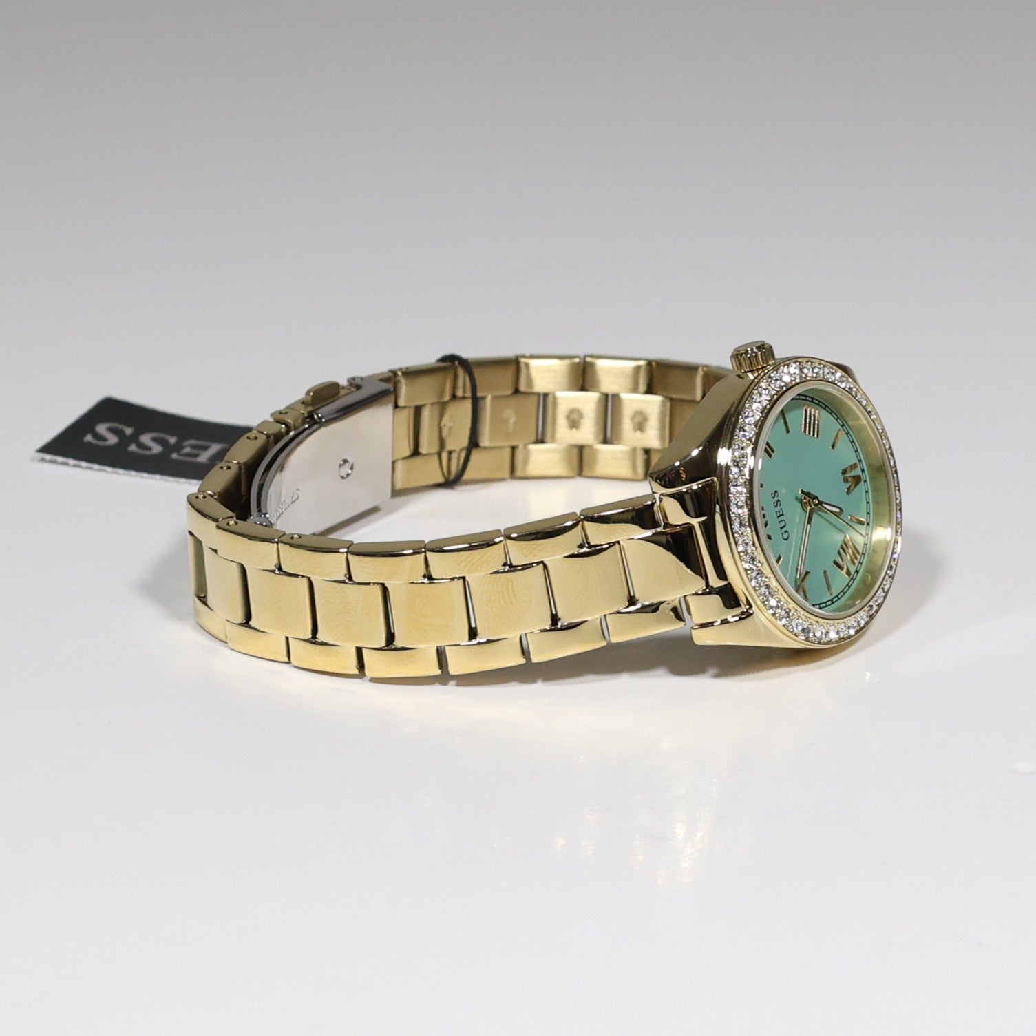 Guess Women's Green Dial Crystal Bezel Gold Tone Stainless Steel Watch GW0841L5