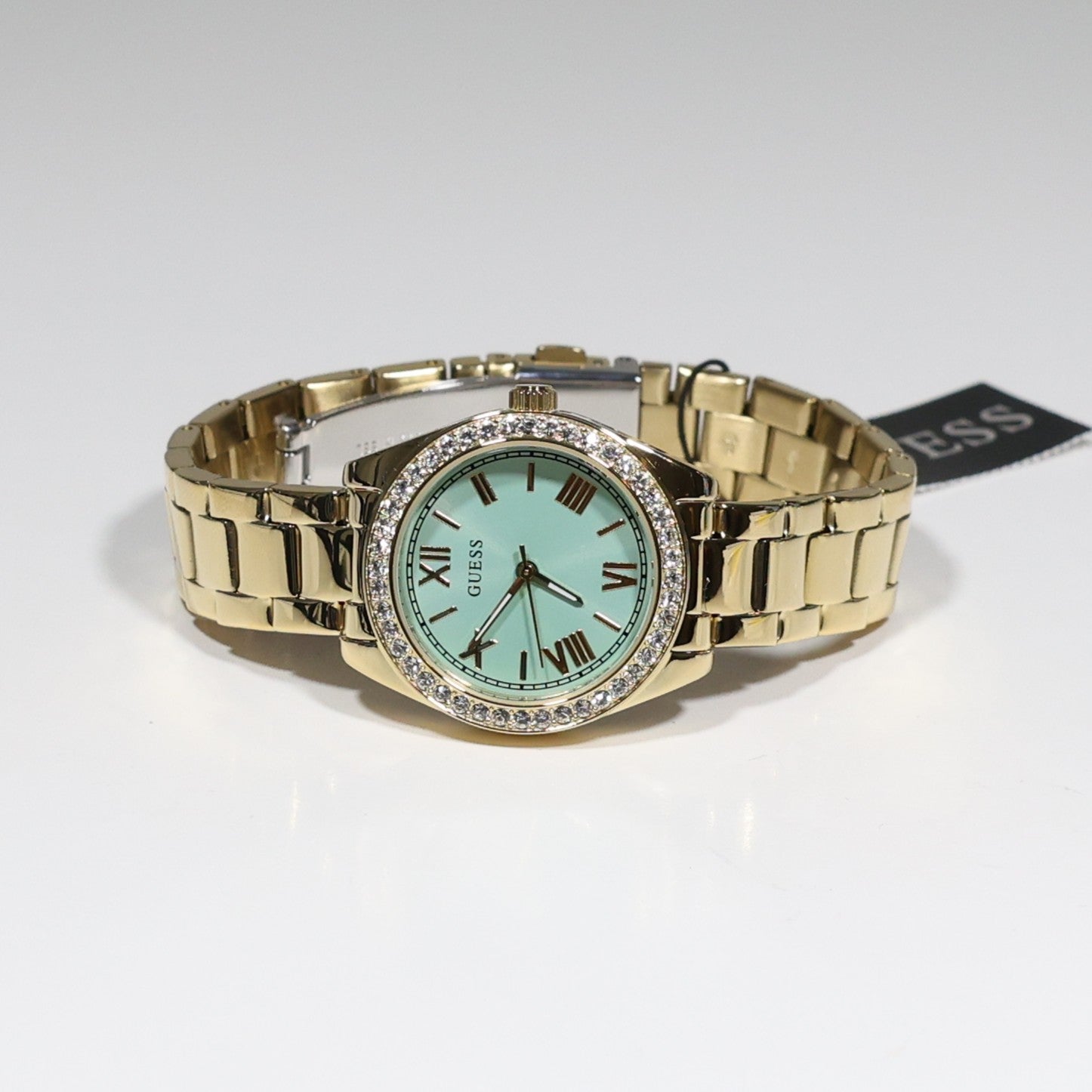 Guess Women's Green Dial Crystal Bezel Gold Tone Stainless Steel Watch GW0841L5