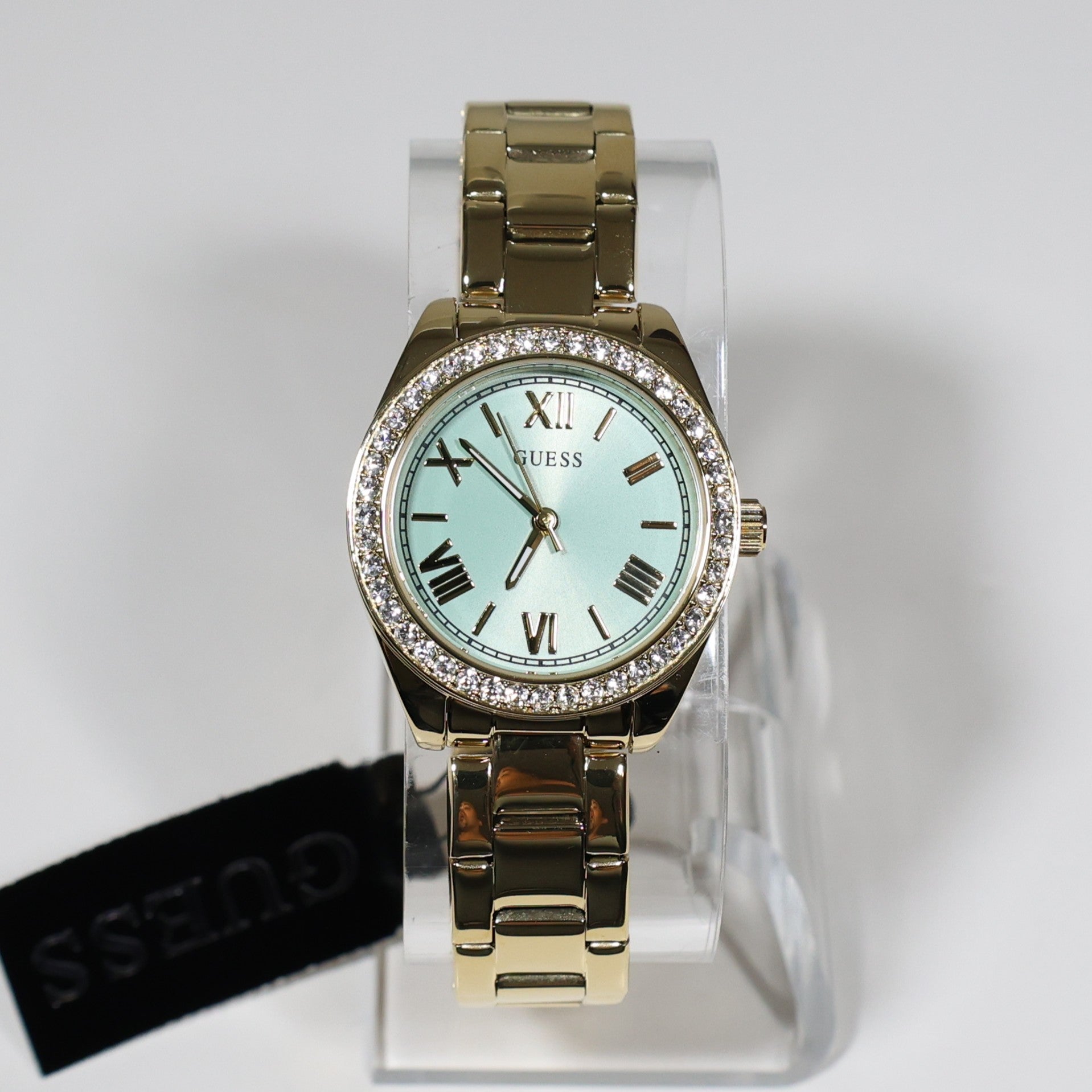 Guess Women's Green Dial Crystal Bezel Gold Tone Stainless Steel Watch GW0841L5