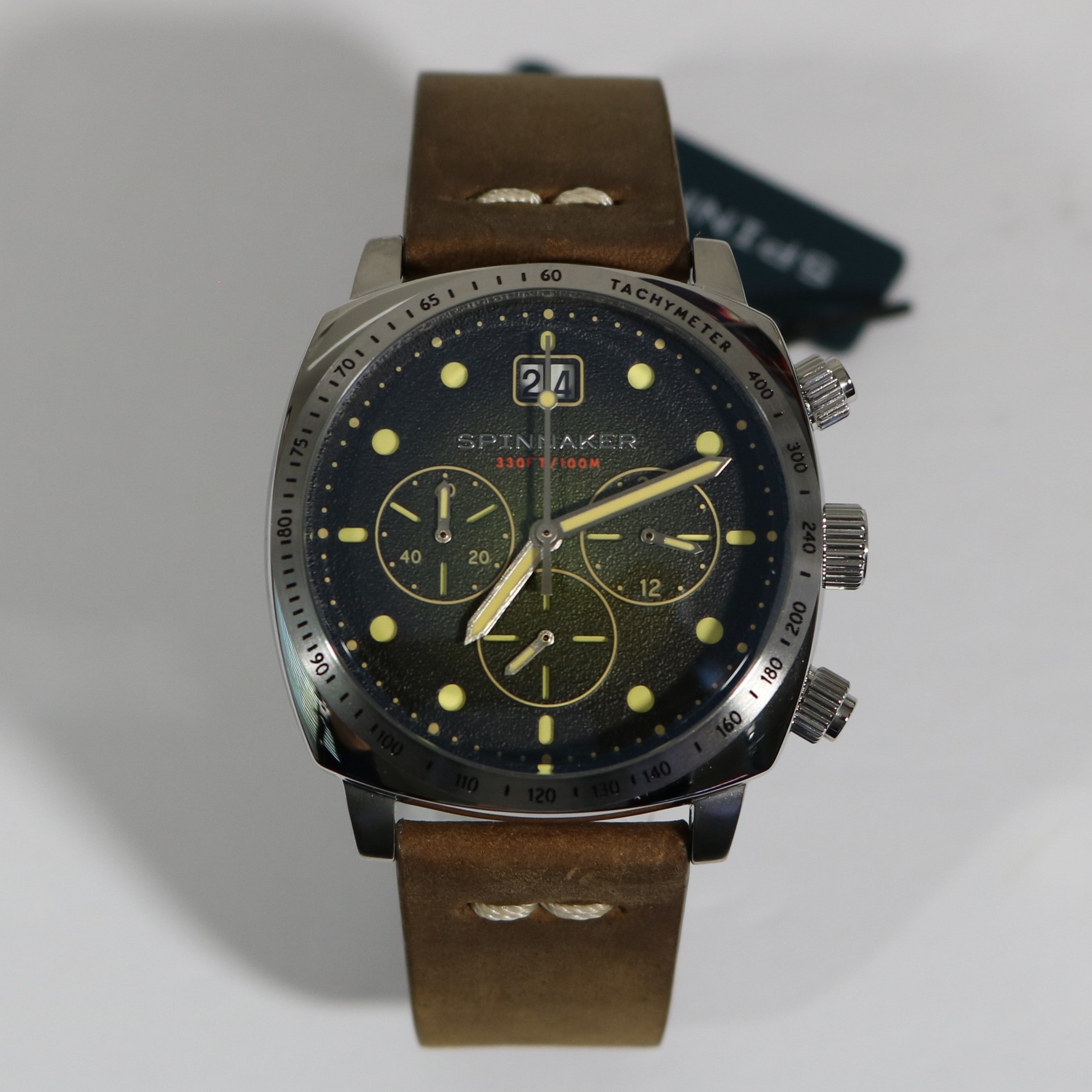 Spinnaker Pine Green Hull Chronograph Brown Leather Strap Men's Watch SP-5068-02
