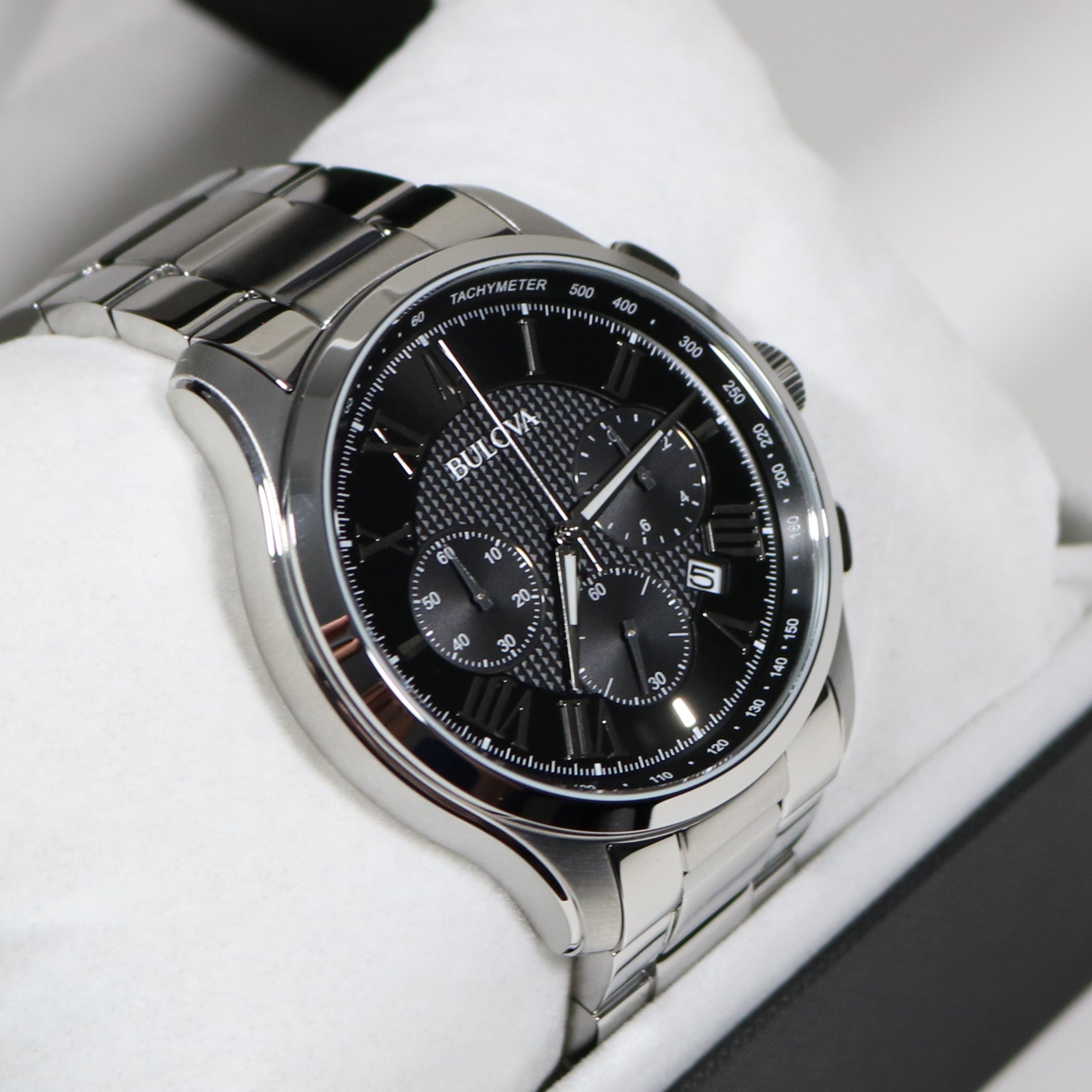 Bulova Wilton Classic Stainless Steel Chronograph Black Dial Men's Watch 96B288