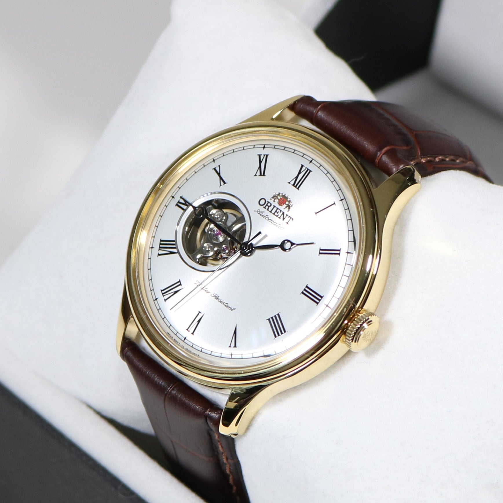 Orient Classic Gold Tone Skeleton Dial Brown Leather Strap Men's Watch FAG00002W0