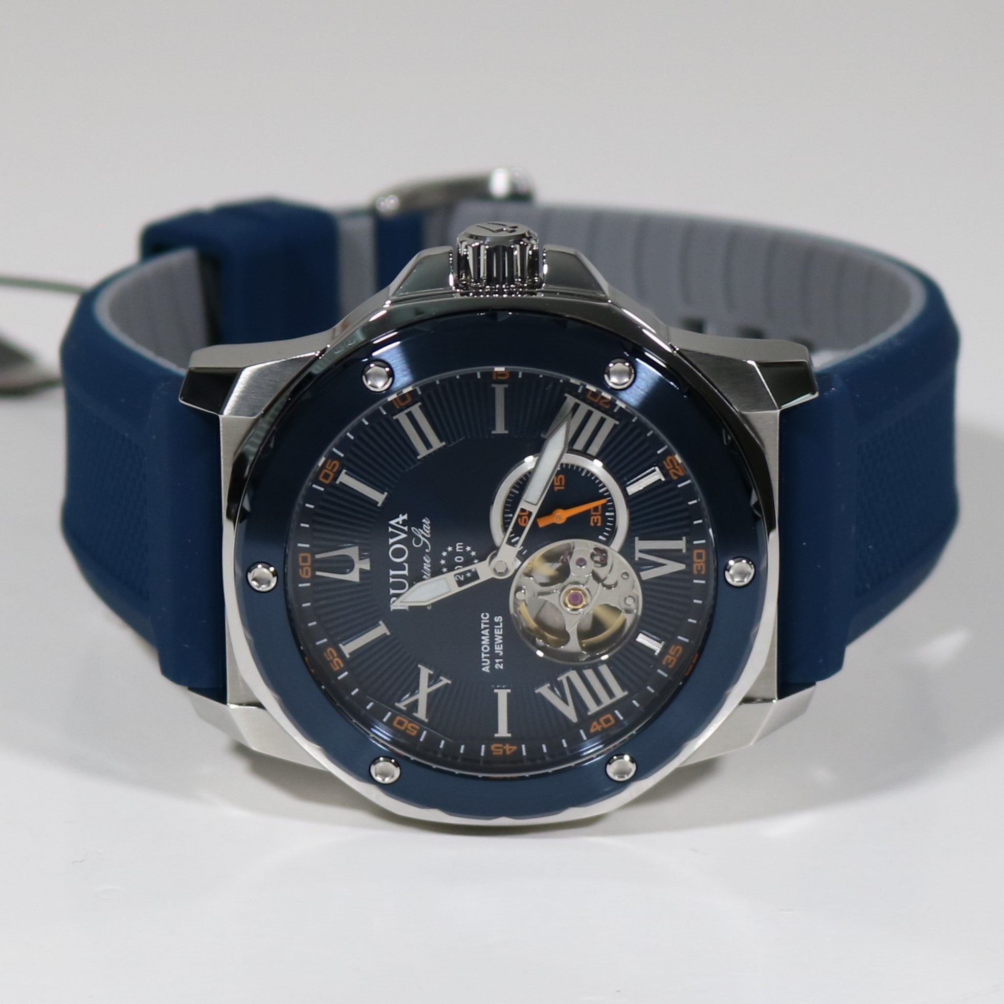 Bulova Marine Star Blue Dial Stainless Steel Rubber Strap Men's Watch 98A303