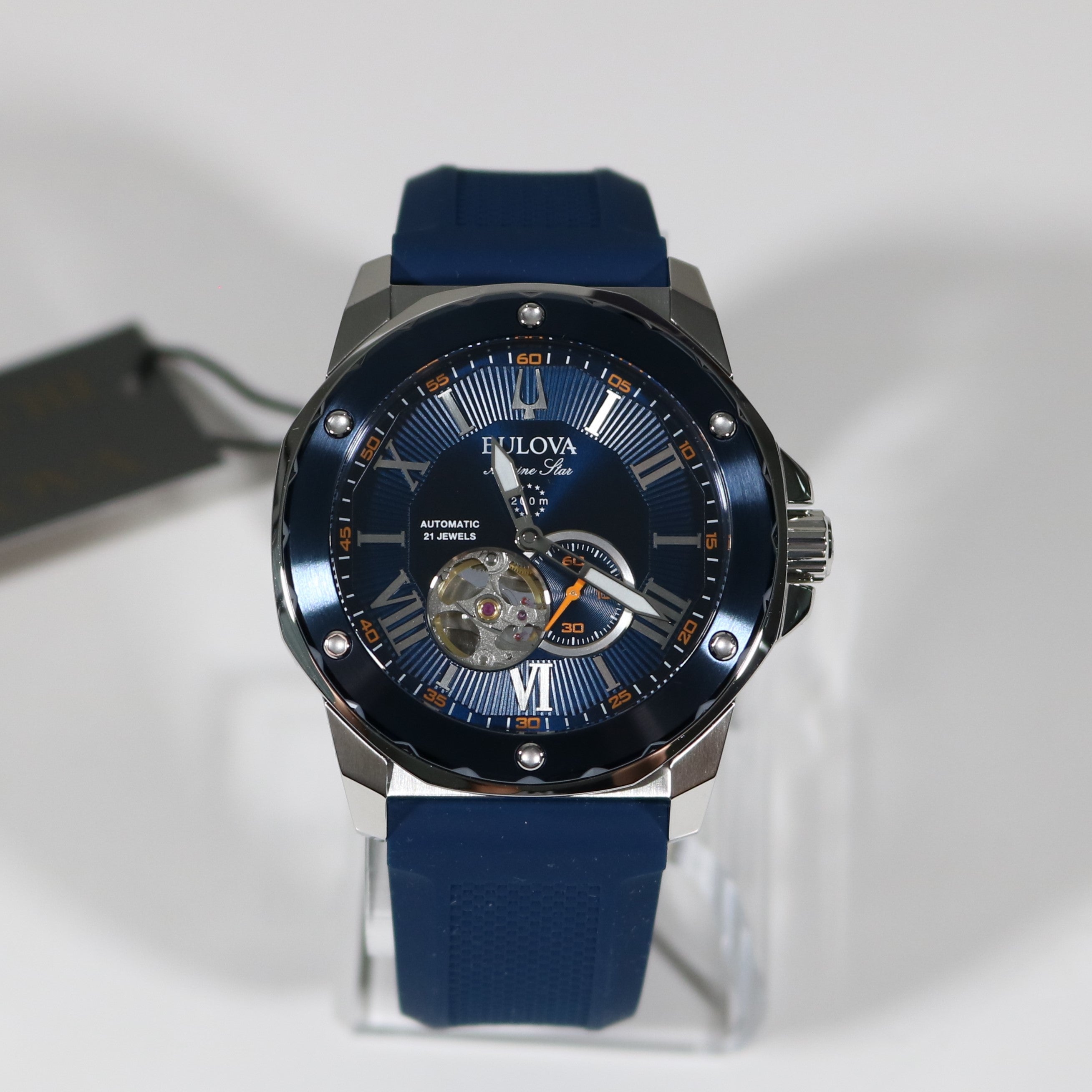 Bulova Marine Star Blue Dial Stainless Steel Rubber Strap Men's Watch 98A303