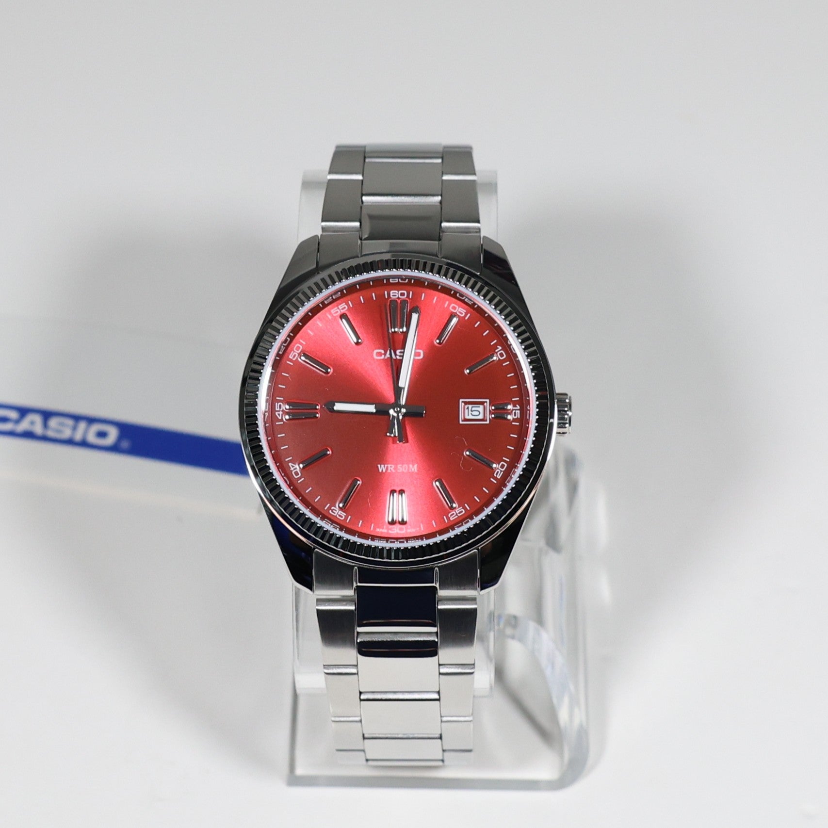 Casio Men's Vintage Red Dial Stainless Steel Watch MTP-1302PD-4AVEF