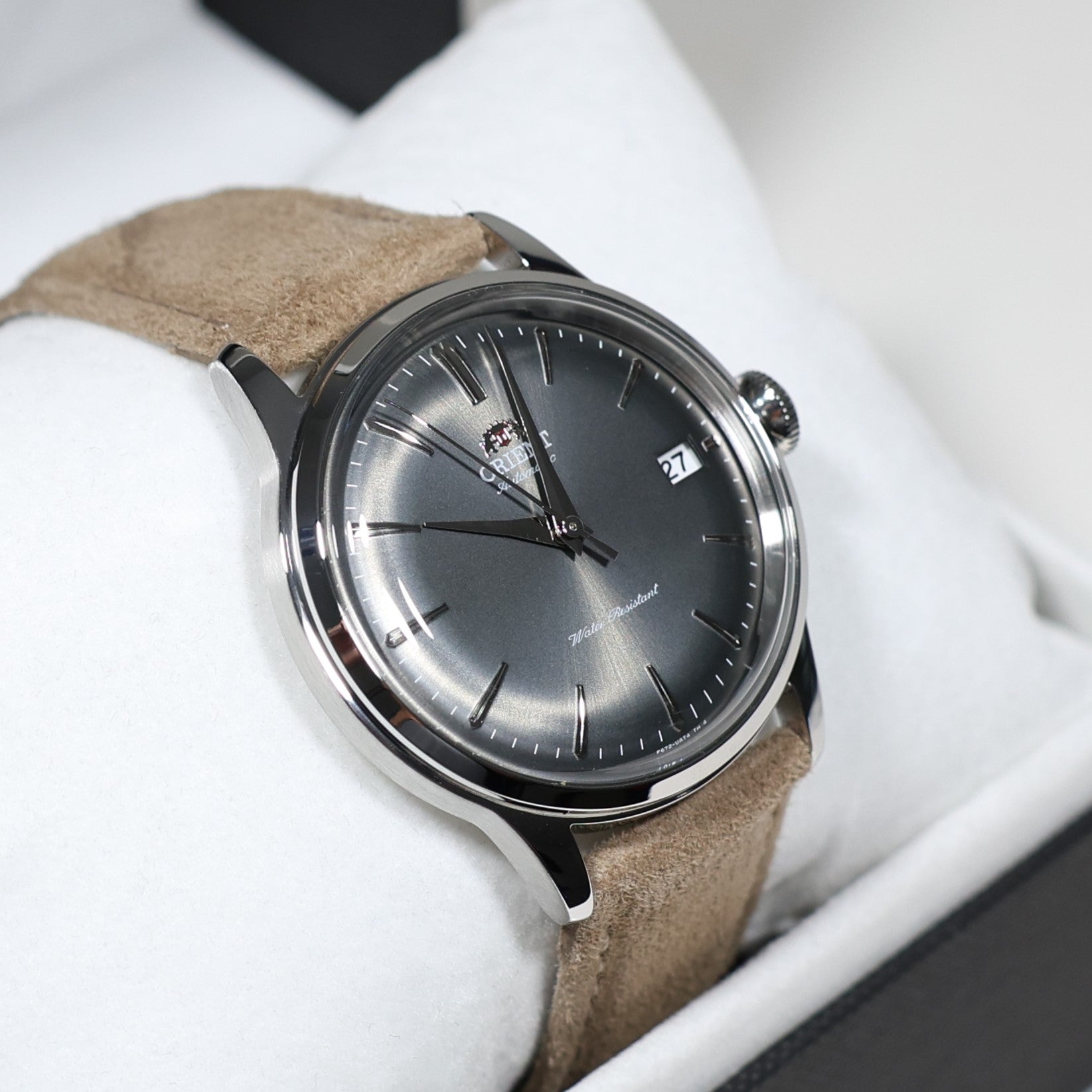 Orient Bambino Gray Dial Beige Leather Strap Men's Classic Watch RA-AC0M13N30B