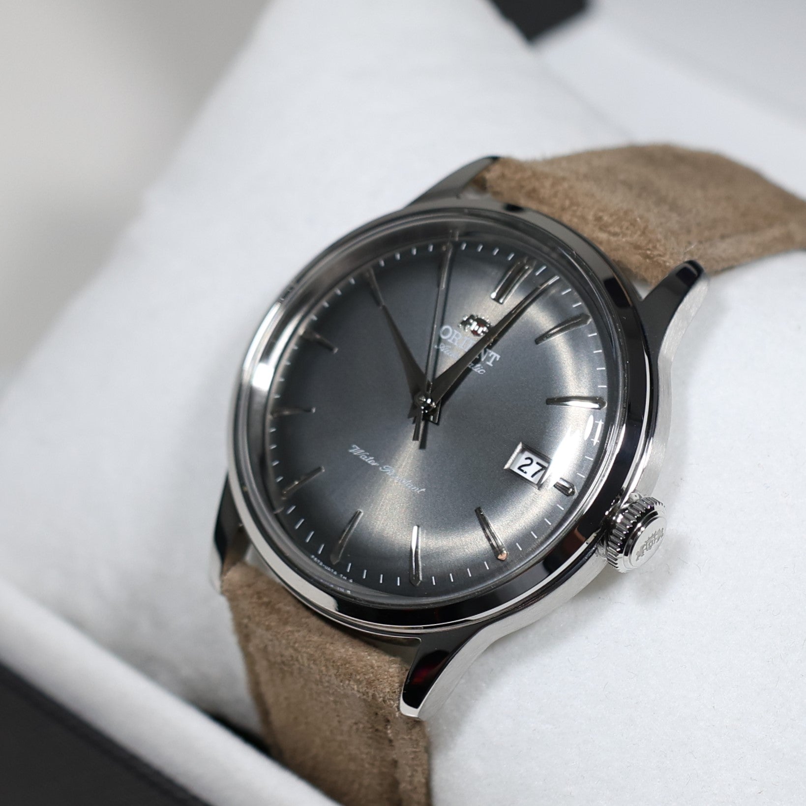 Orient Bambino Gray Dial Beige Leather Strap Men's Classic Watch RA-AC0M13N30B