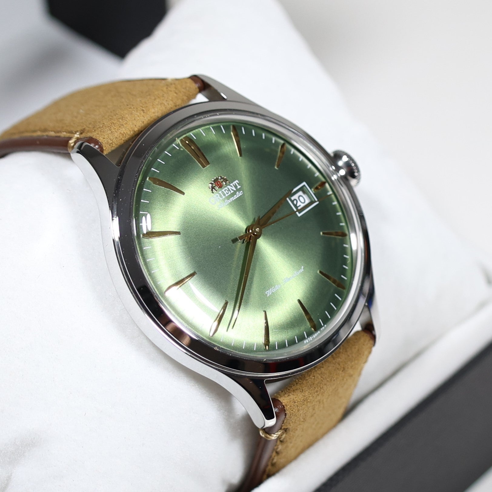 Orient Bambino Green Dial Brown Leather Strap Men's Classic Watch RA-AC0P01E