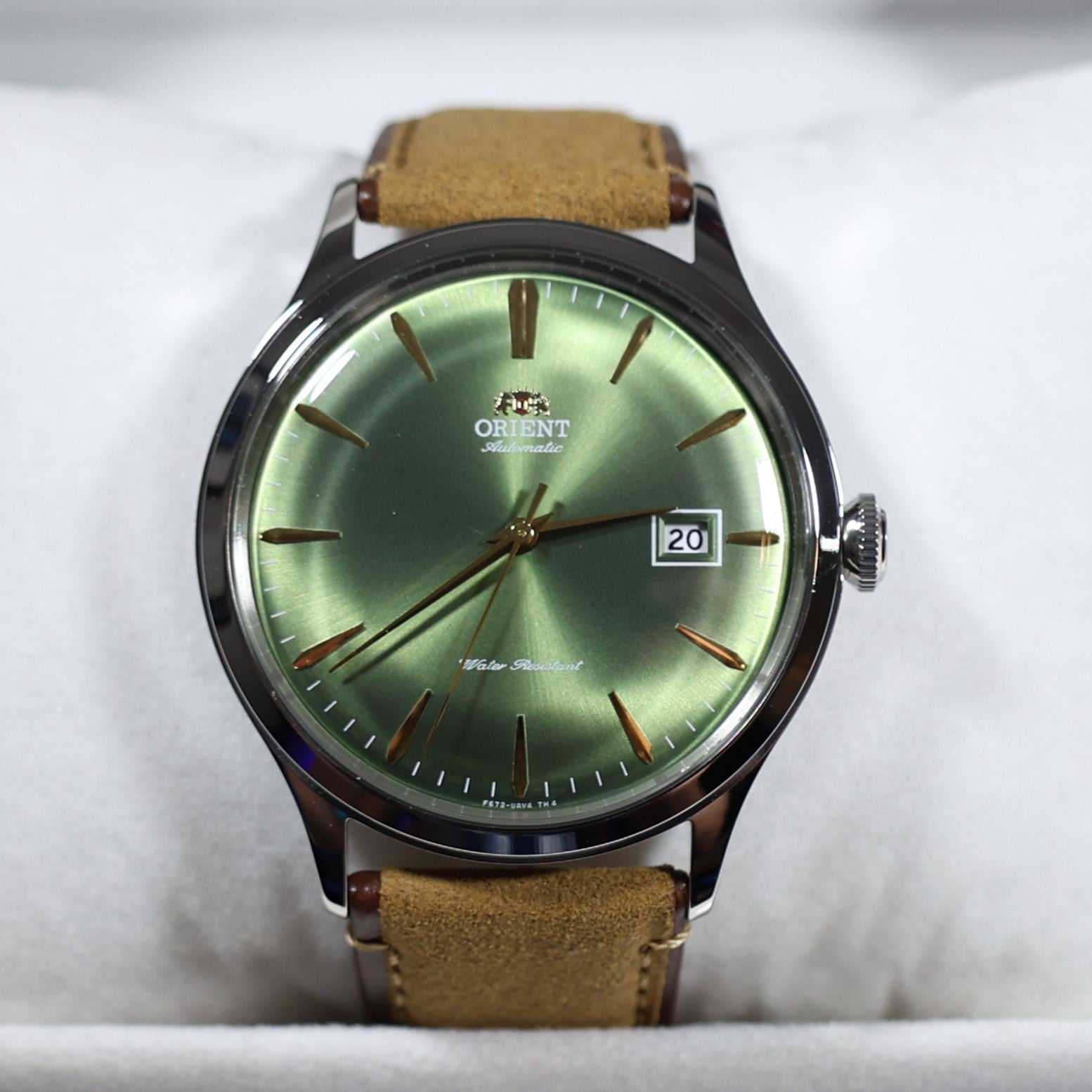 Orient Bambino Green Dial Brown Leather Strap Men's Classic Watch RA-AC0P01E