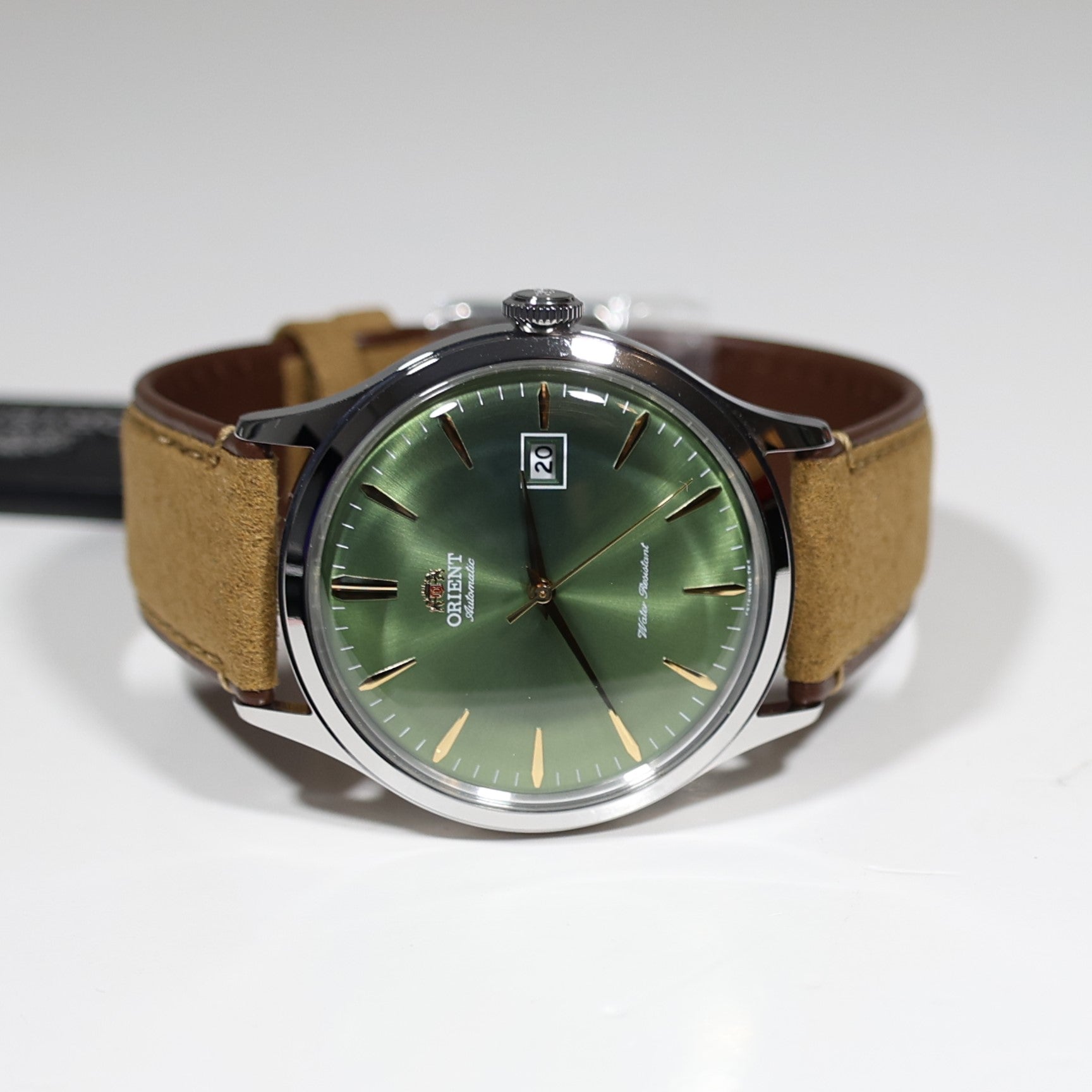 Orient Bambino Green Dial Brown Leather Strap Men's Classic Watch RA-AC0P01E