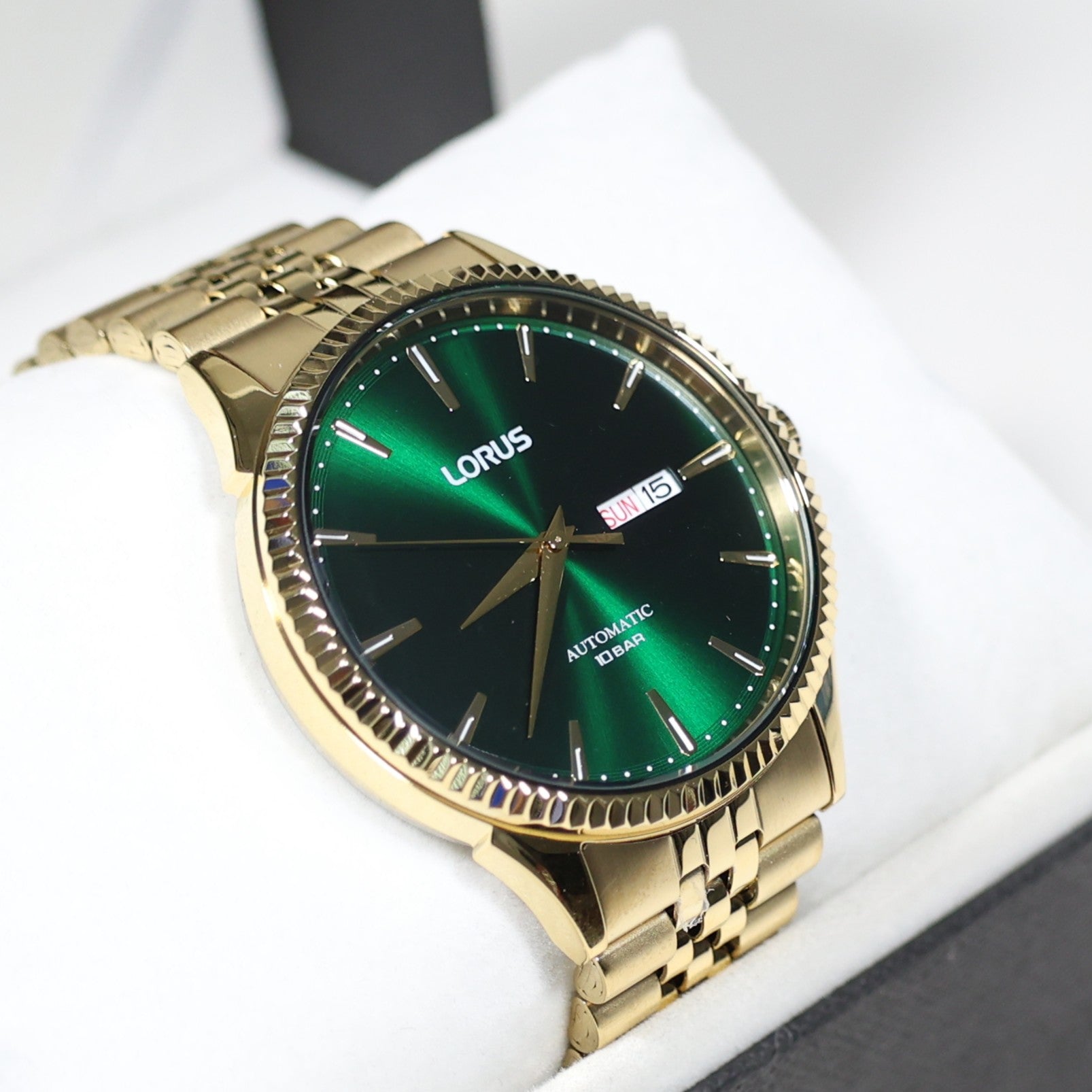 Lorus Classic Mens Gold Tone Green Dial Automatic Watch RL468AX9