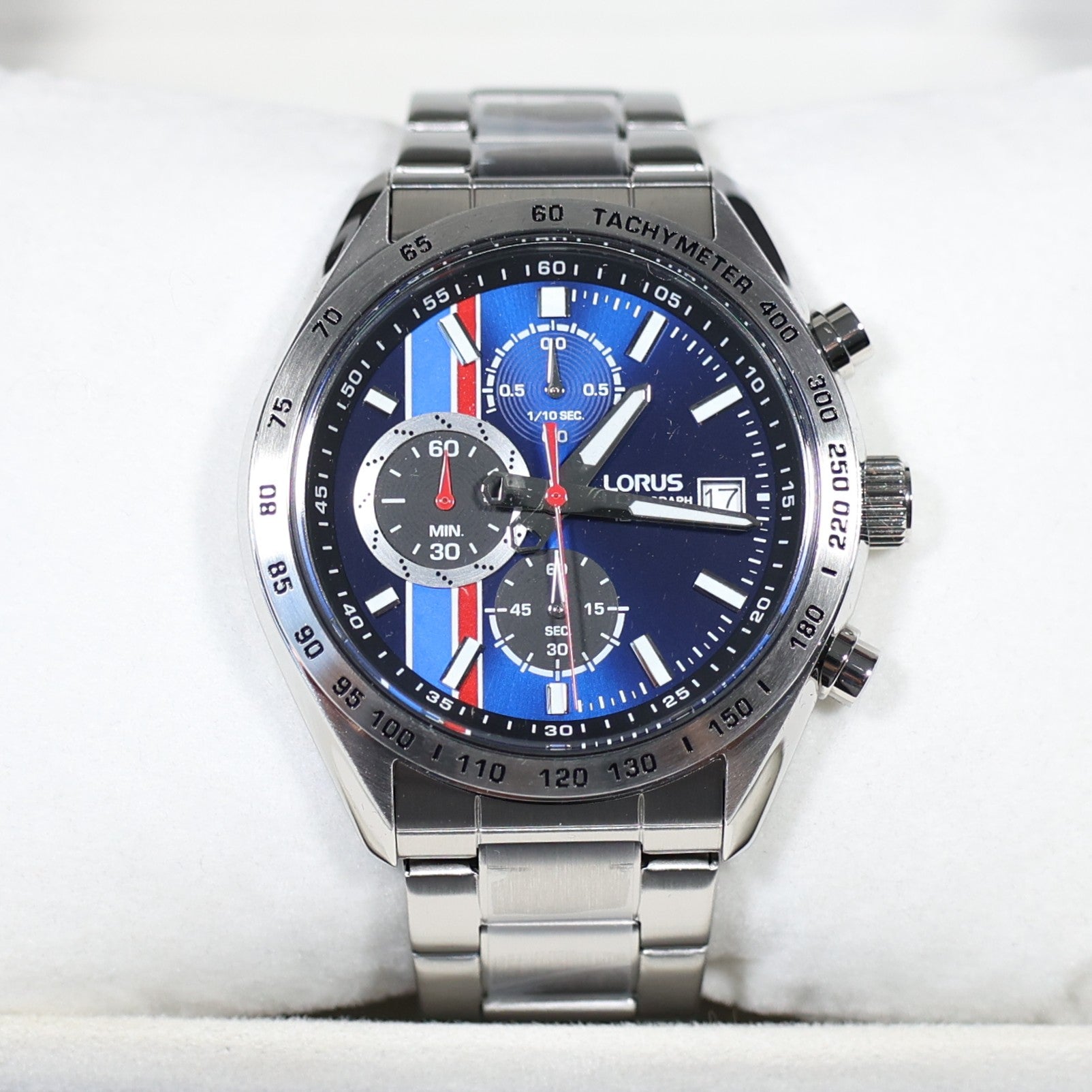 Lorus Stainless Steel Blue Dial Chronograph Men's Sports Watch RM393JX9