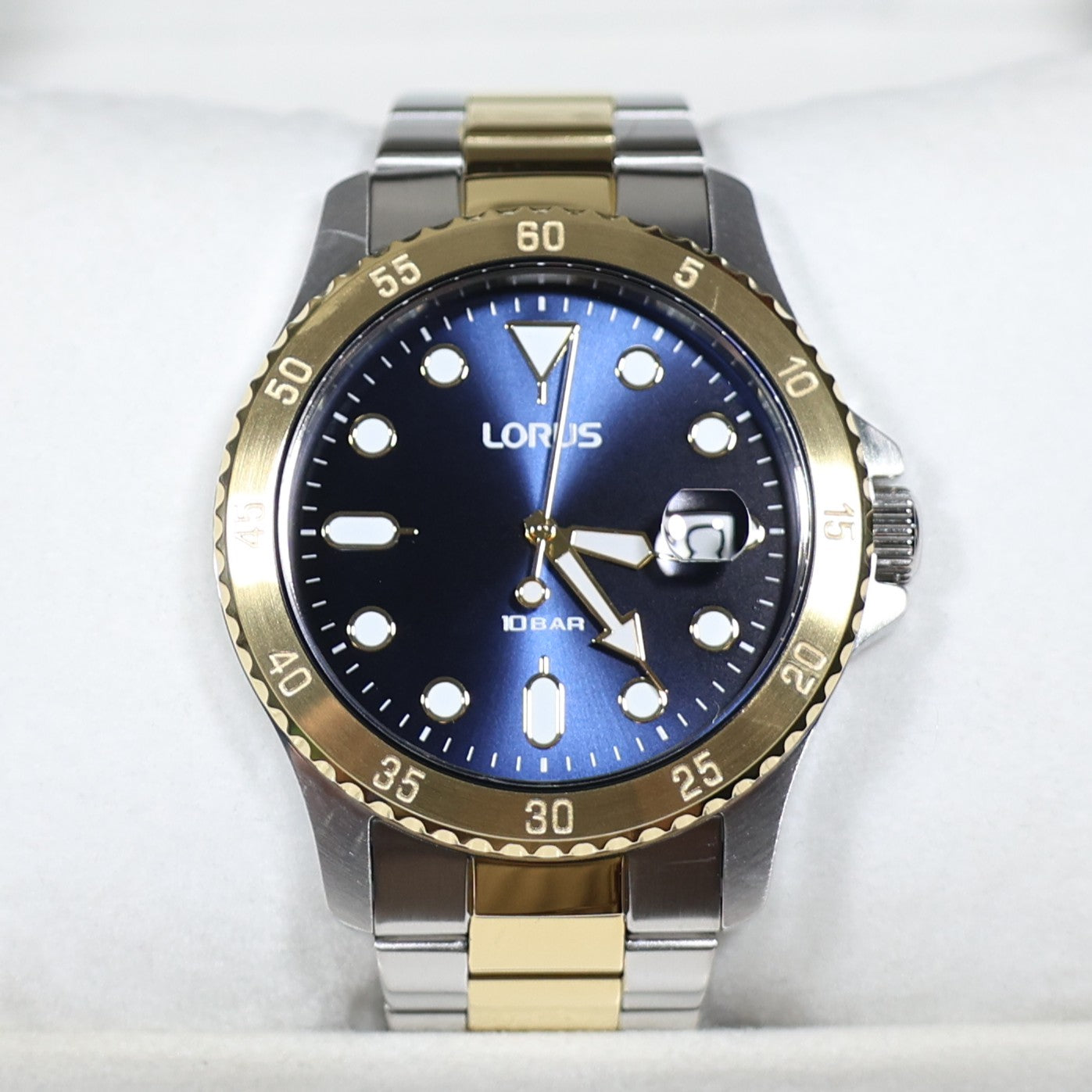 Lorus Men's Sports Two Tone Blue Dial Stainless Steel Watch RS970DX9
