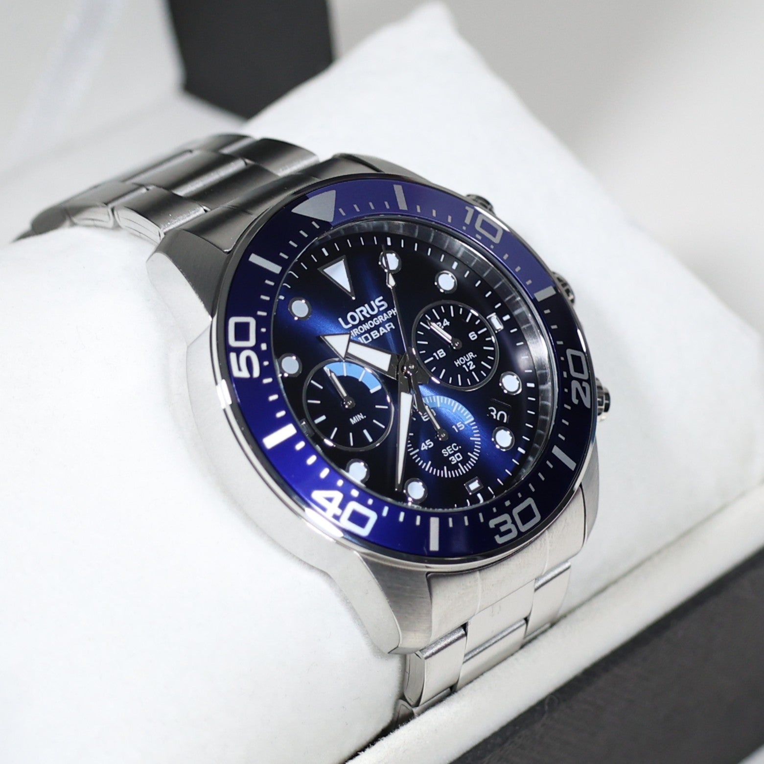 Lorus Stainless Steel Blue Dial Men's Chronograph Watch RT343JX9