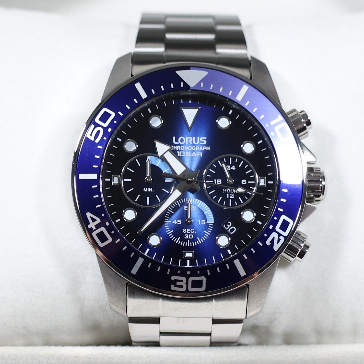 Lorus Stainless Steel Blue Dial Men's Chronograph Watch RT343JX9