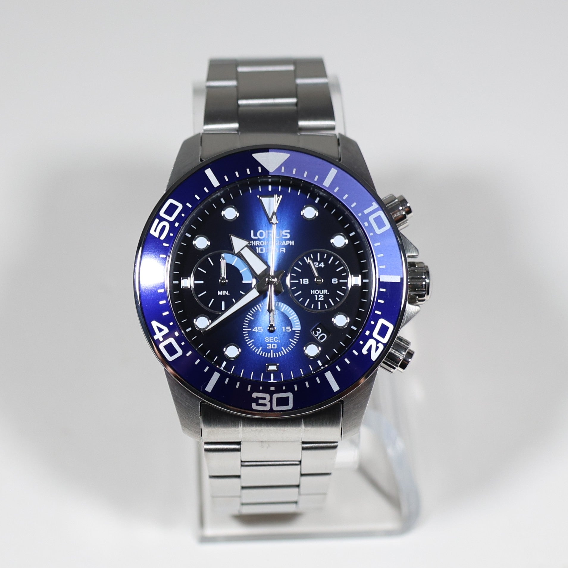 Lorus Stainless Steel Blue Dial Men's Chronograph Watch RT343JX9