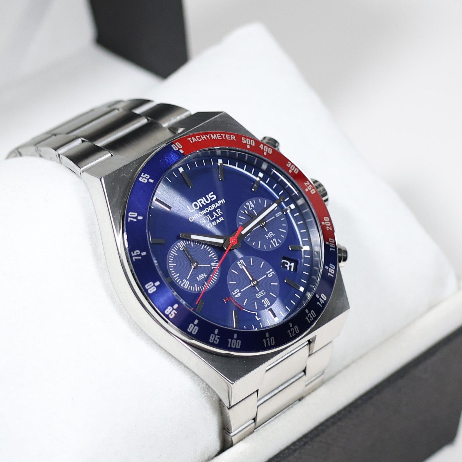 Lorus Stainless Steel Solar Blue Dial Chronograph Men's Watch RZ521AX9