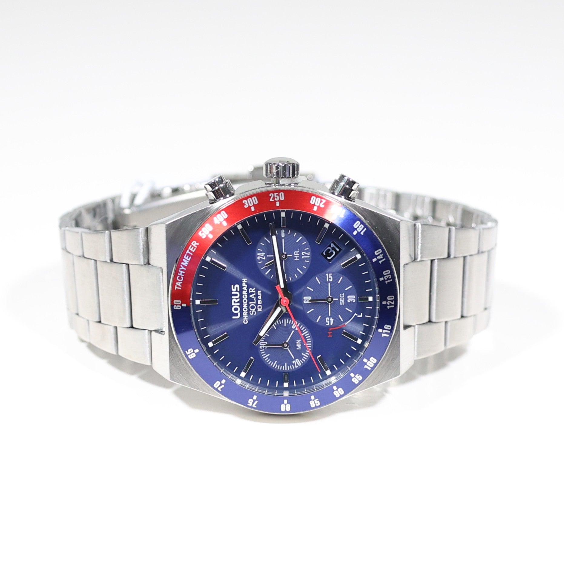 Lorus Stainless Steel Solar Blue Dial Chronograph Men's Watch RZ521AX9