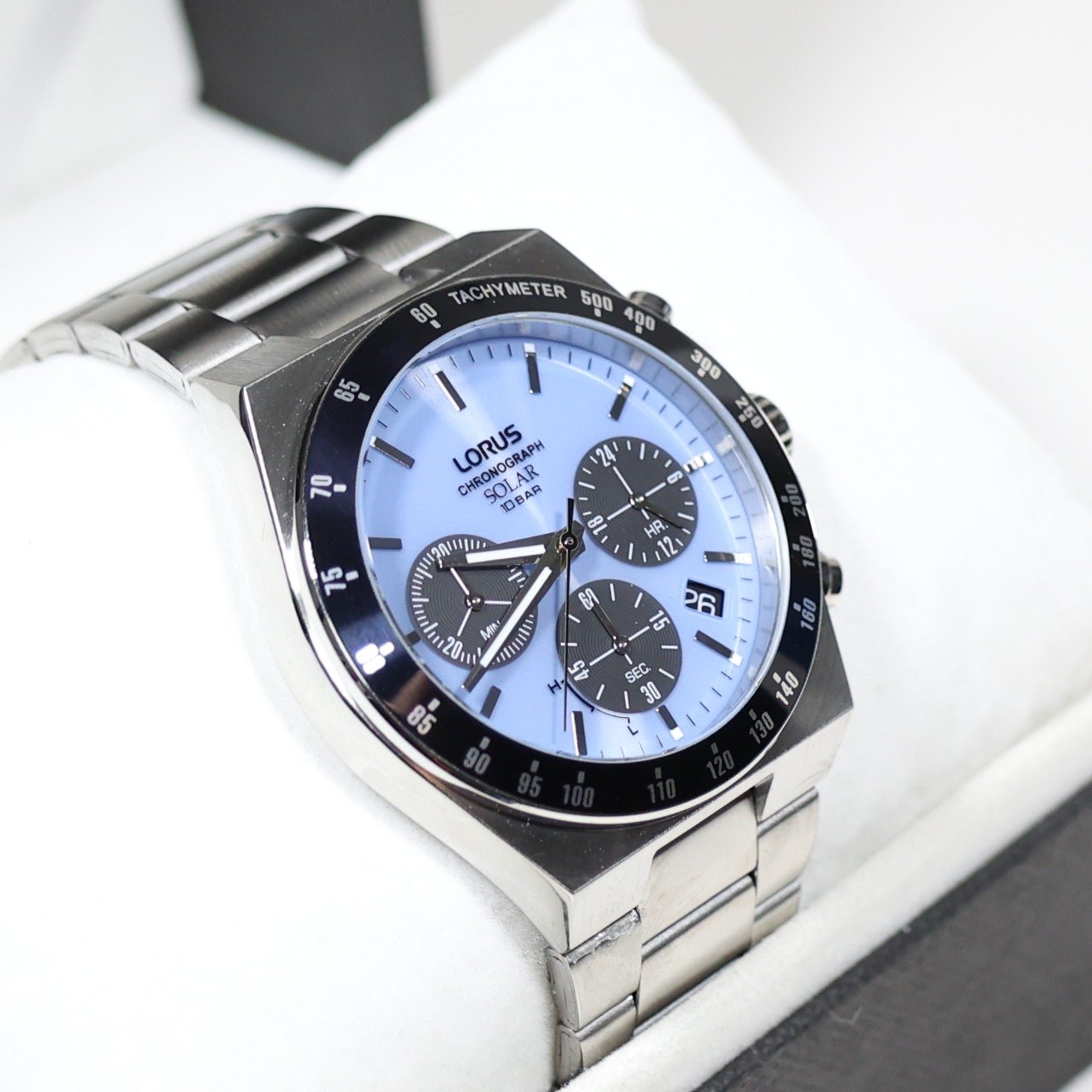 Lorus Stainless Steel Solar Blue Dial Chronograph Men's Watch RZ525AX9