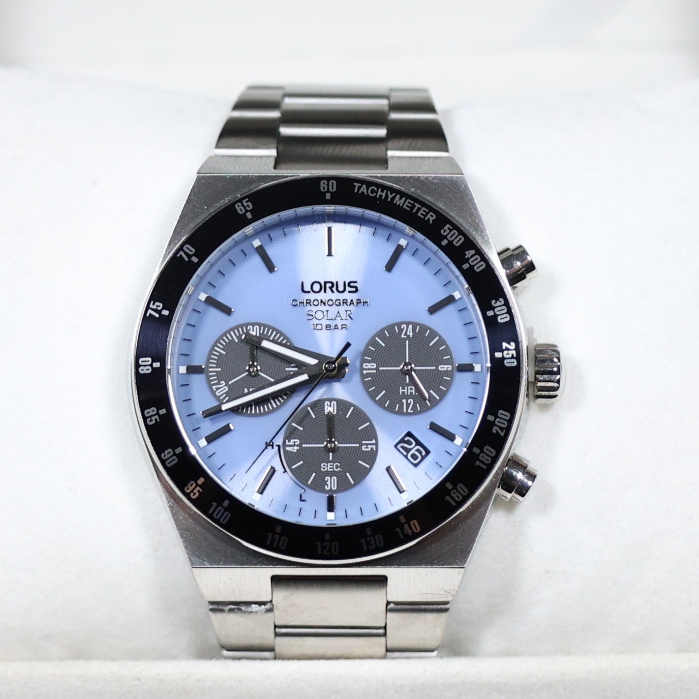 Lorus Stainless Steel Solar Blue Dial Chronograph Men's Watch RZ525AX9