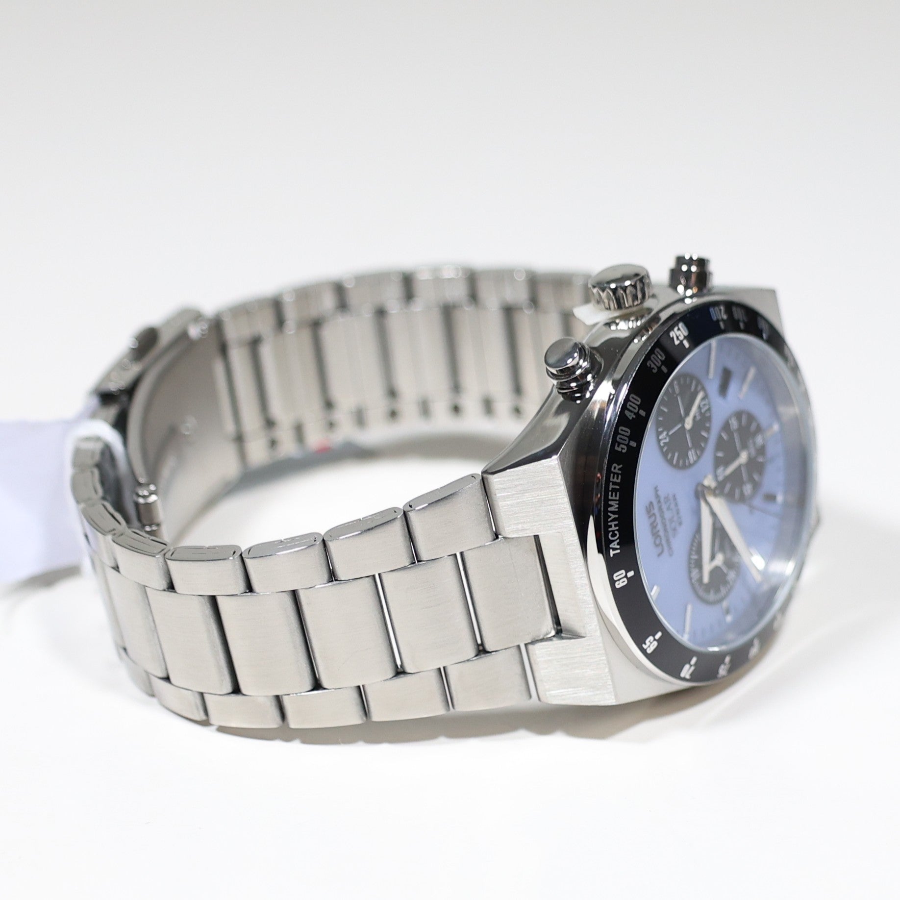 Lorus Stainless Steel Solar Blue Dial Chronograph Men's Watch RZ525AX9