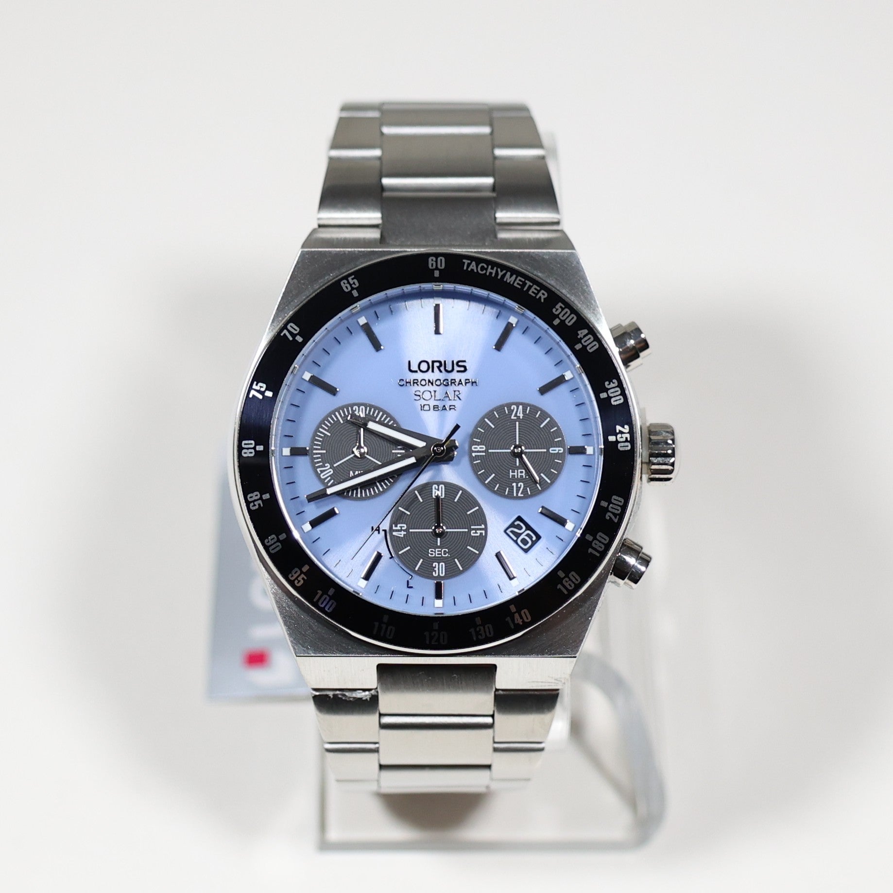 Lorus Stainless Steel Solar Blue Dial Chronograph Men's Watch RZ525AX9