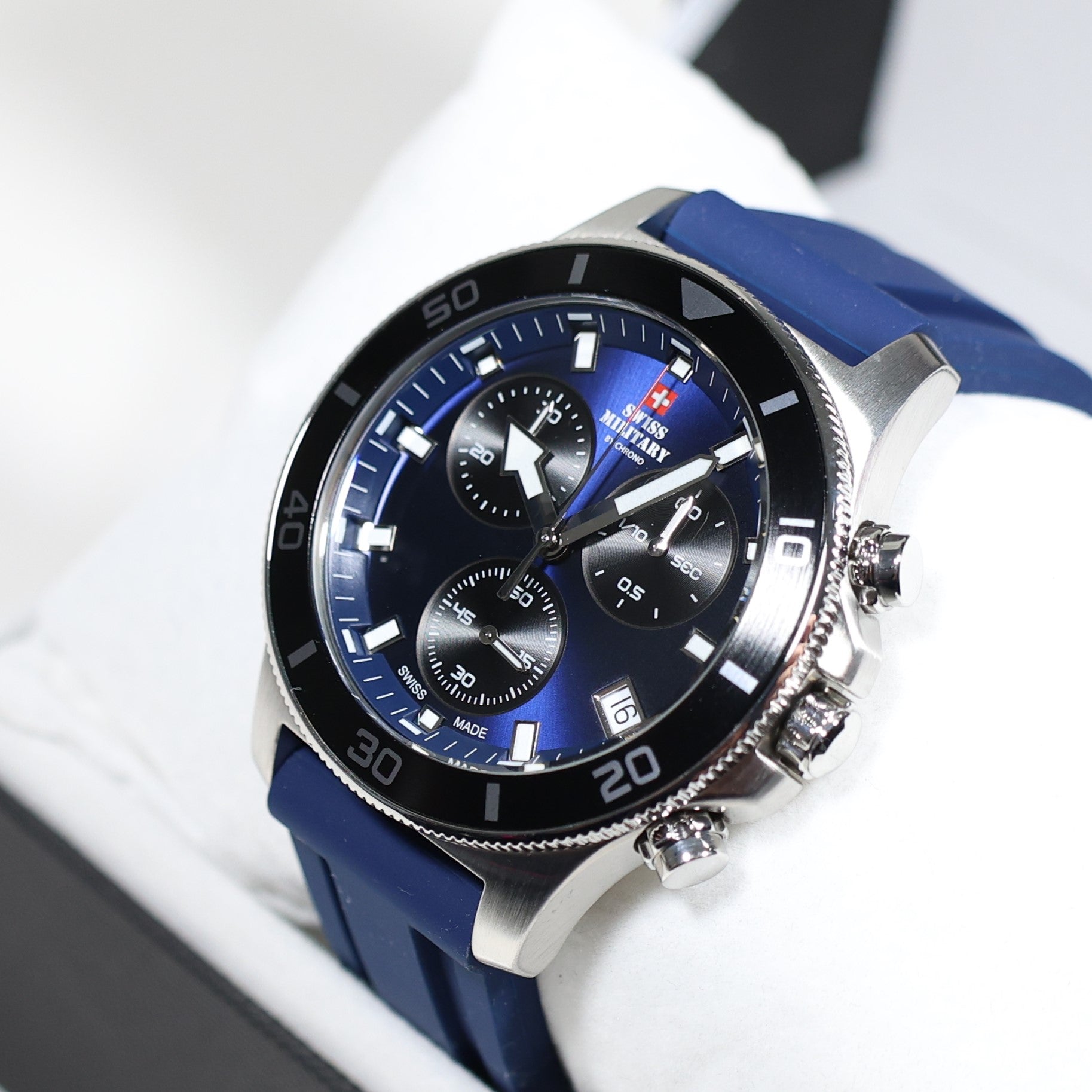 Swiss Military Blue Dial Men's Stainless Steel Chronograph Watch SM34067.08