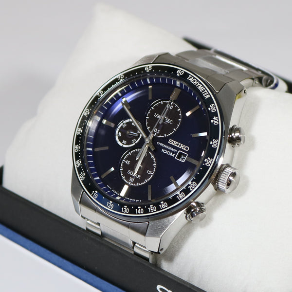 krans Feje heldig Seiko Men's Solar Blue Dial Stainless Steel Chronograph Watch SSC719P1 –  Chronobuy