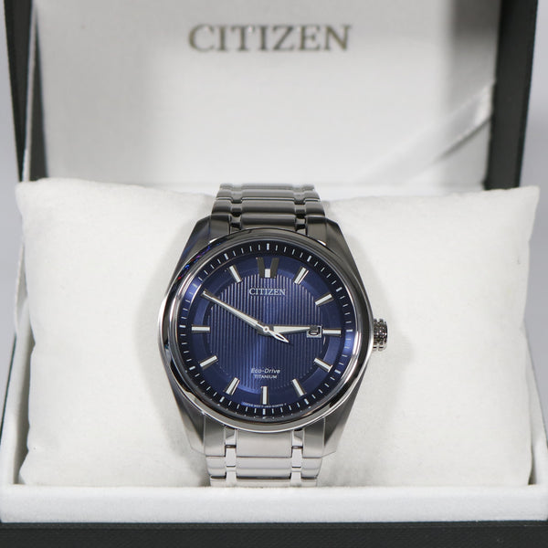 Citizen Eco Drive Titanium Blue Dial Men\'s Dress Watch AW1240-57L –  Chronobuy