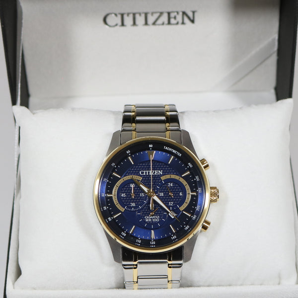 Citizen Men\'s Two Tone Blue Dial Chronograph Stainless Steel Watch AN8194- 51L
