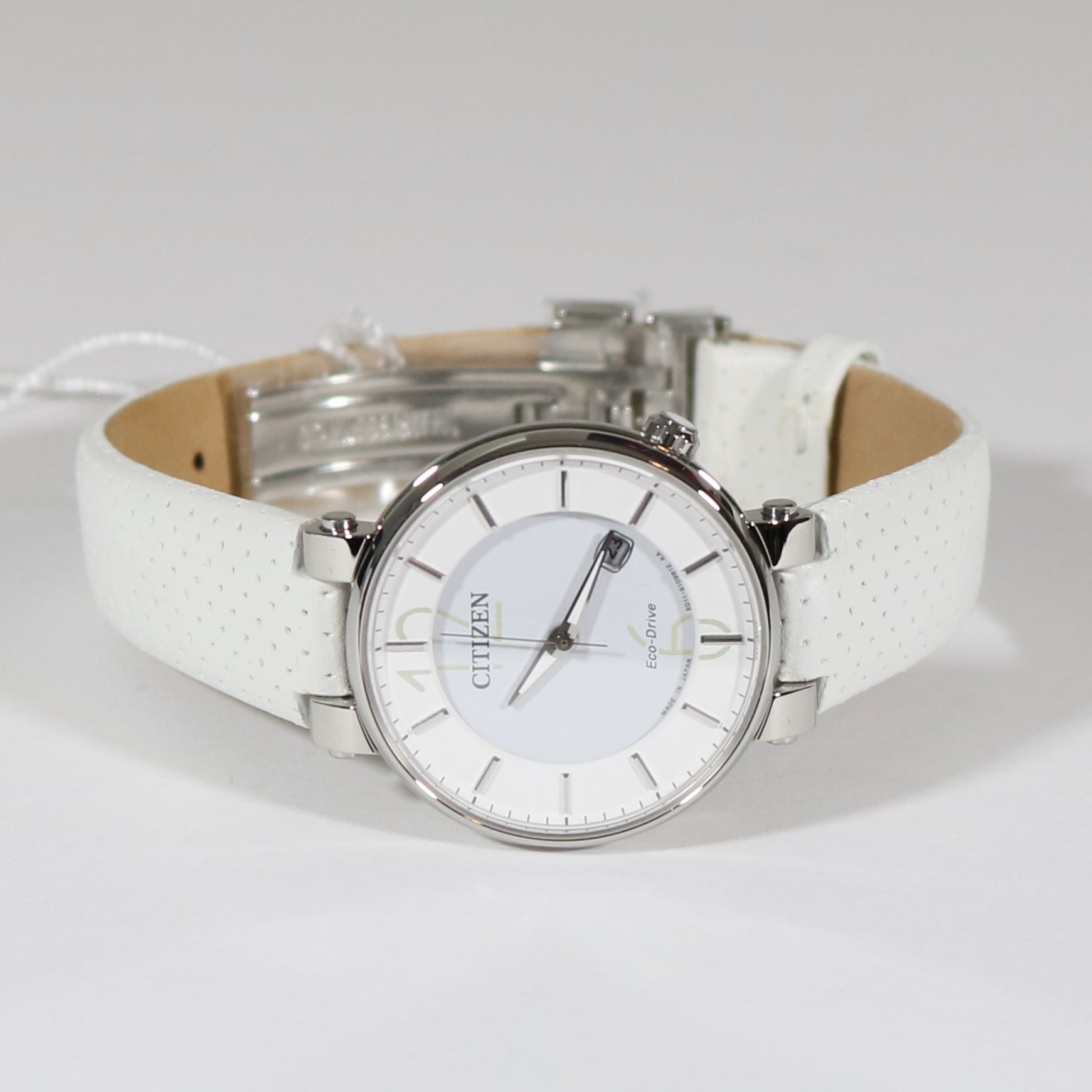 Citizen Eco-Drive Women's White Dial Leather Strap Watch EW1970-06A