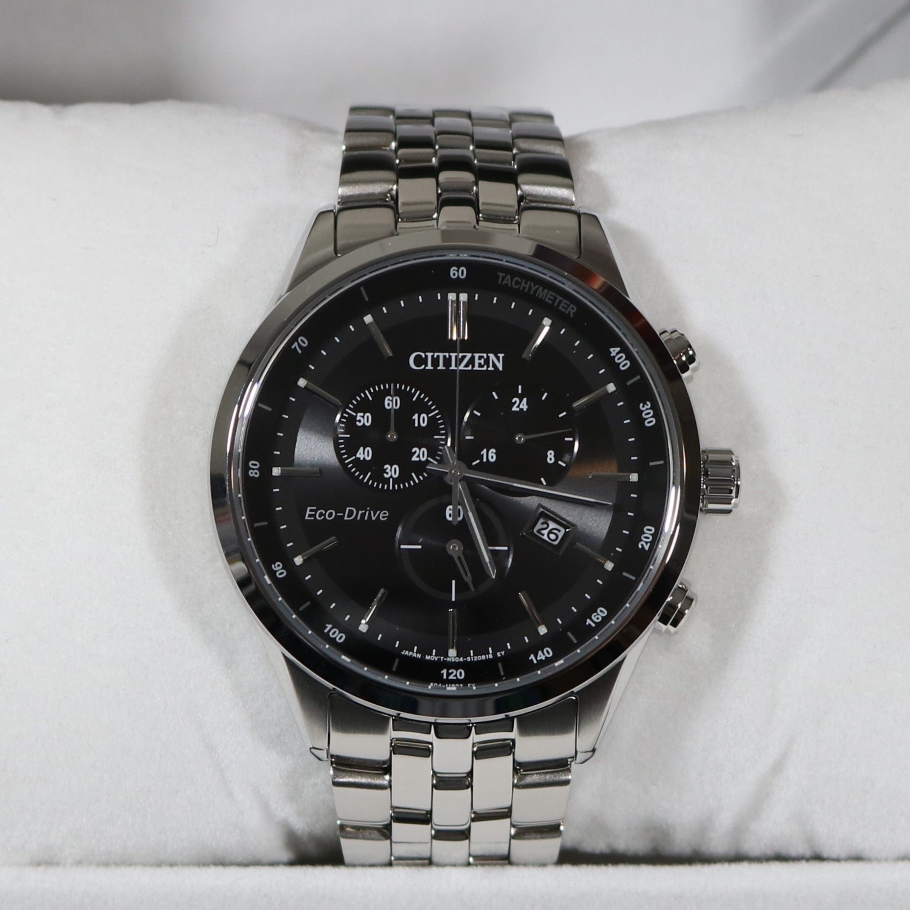 Citizen Eco Drive Black Dial Chronograph Stainless Steel Men's Watch AT2141-87E