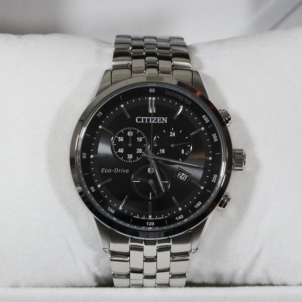 Citizen Eco Drive Black Dial Chronograph Stainless Steel Men's Watch AT2141- 87E