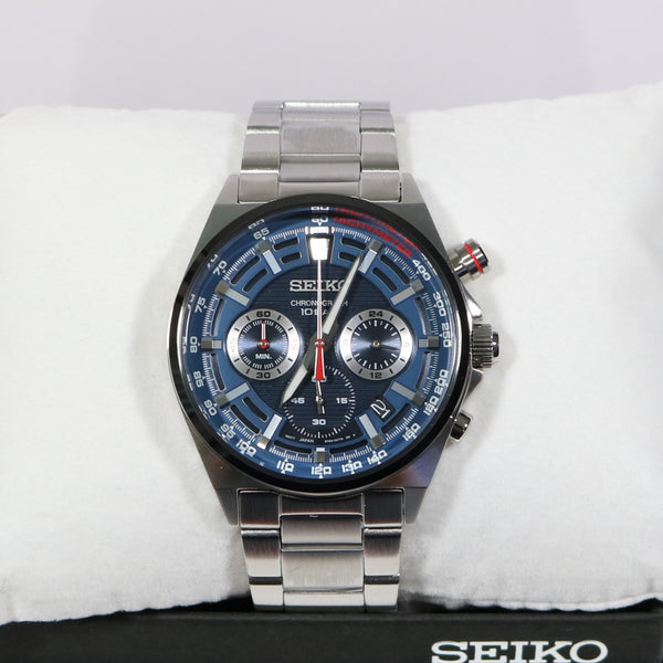 Seiko Quartz Men\'s Blue Dial Chronograph Stainless Steel Watch SSB407P1