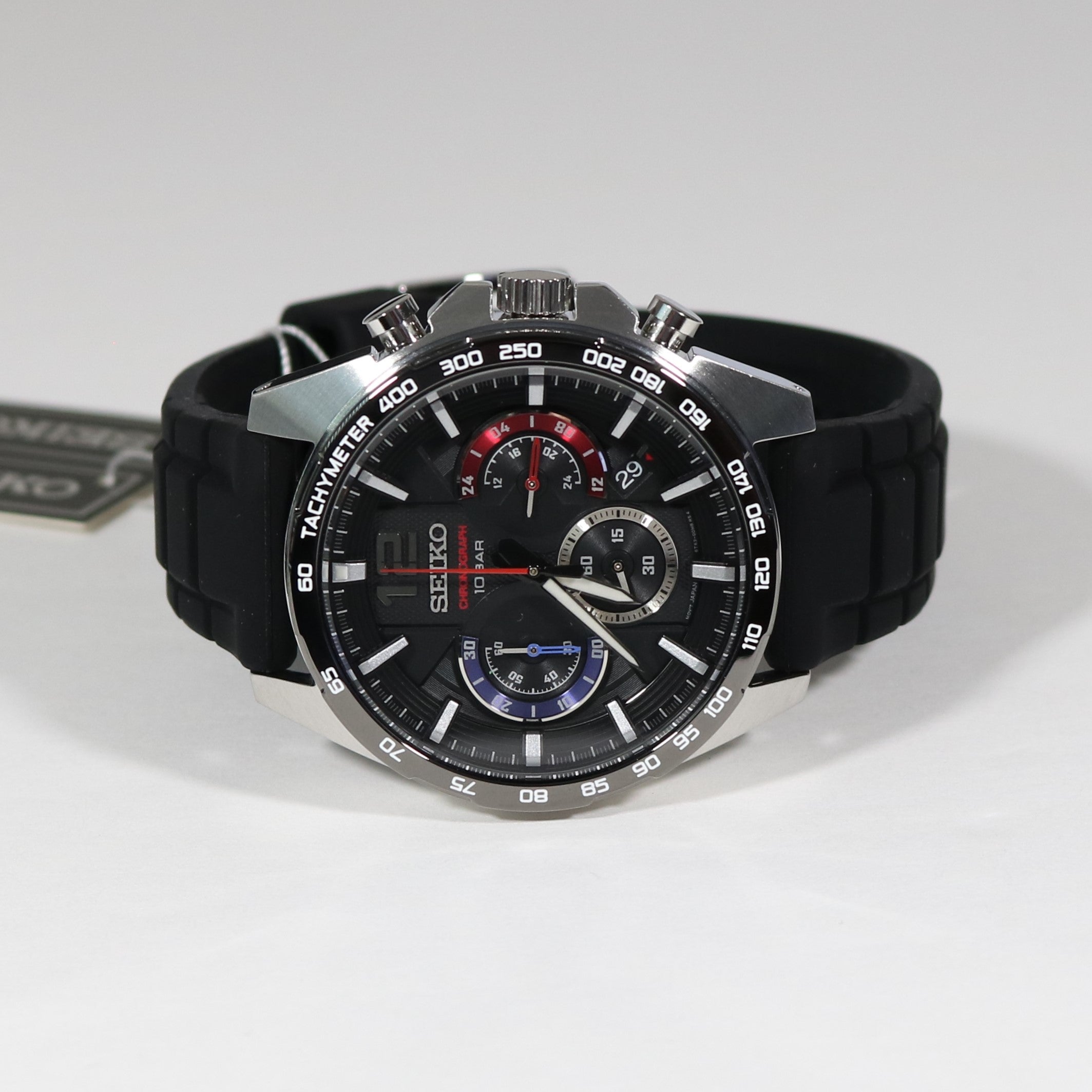 Seiko Quartz Men's Stainless Steel Black Rubber Strap Sports Watch SSB347P1