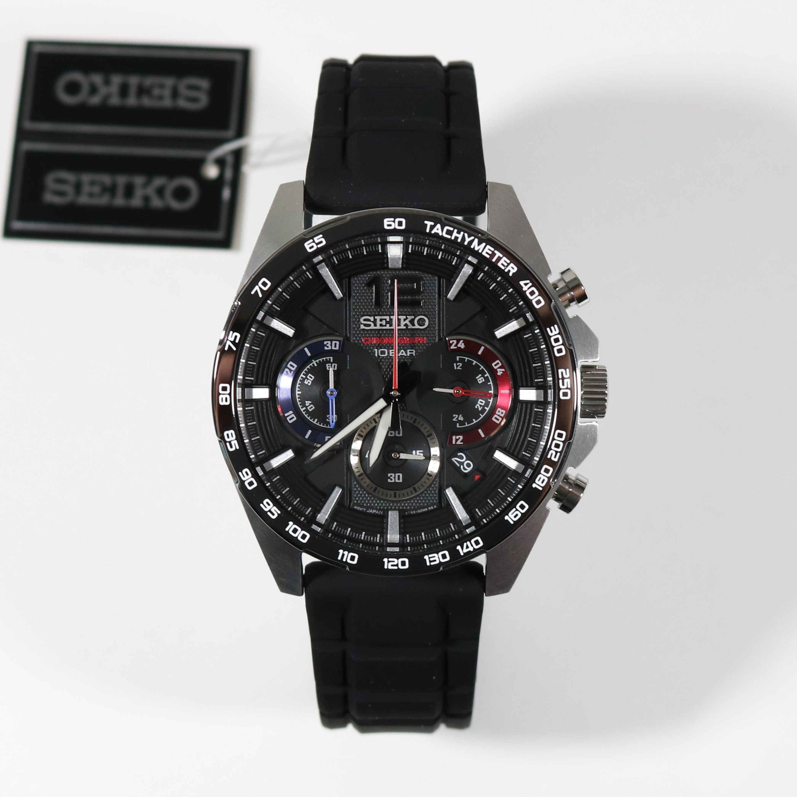 Seiko Quartz Men's Stainless Steel Black Rubber Strap Sports Watch SSB347P1