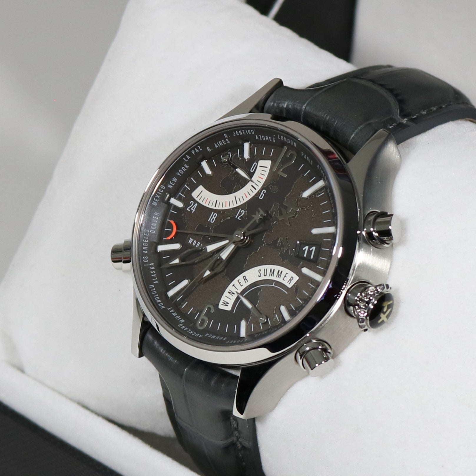 Tx Unisex T3C394 500 Series World Time Stainless Steel Black Dial Watch T3C394