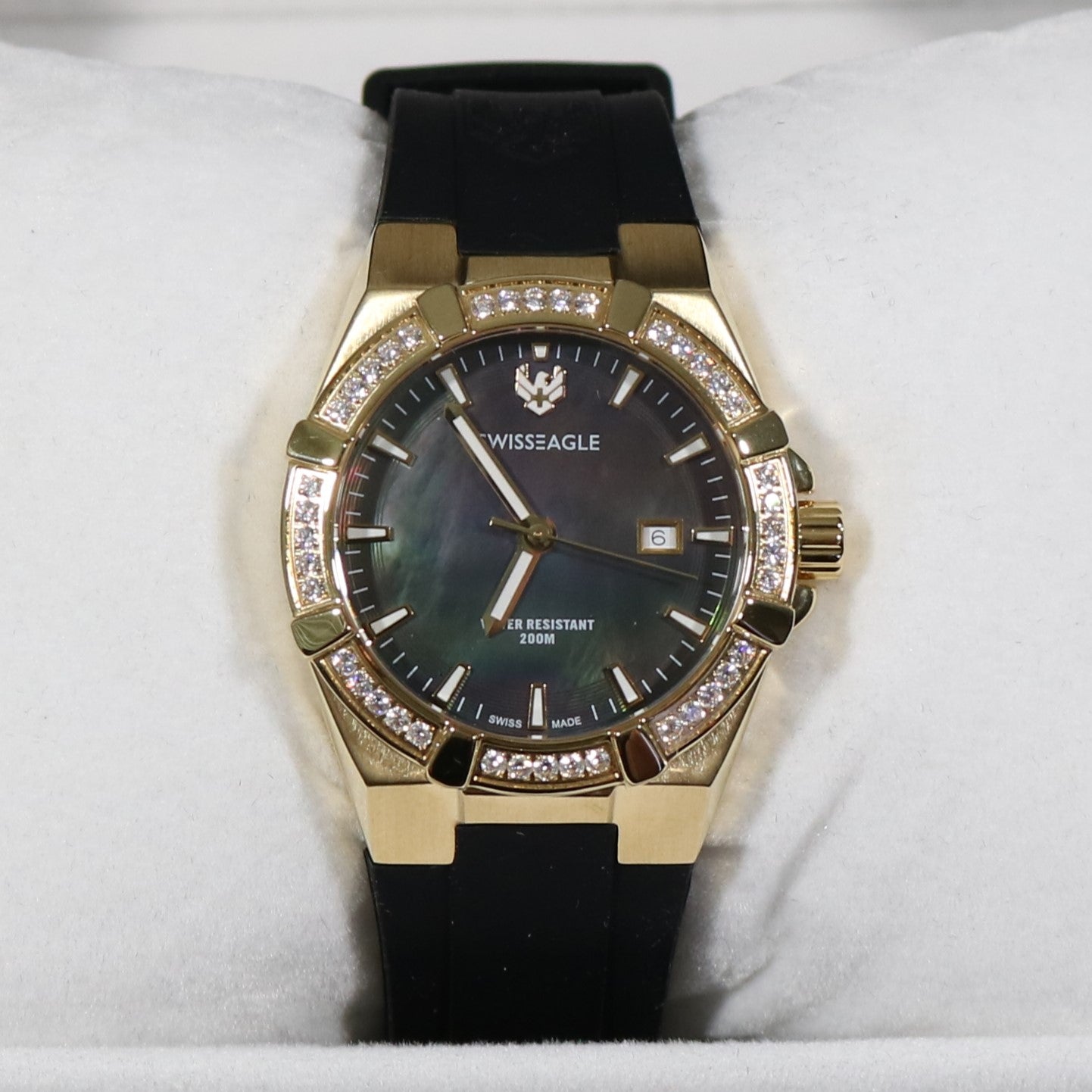 Swiss Eagle Glide Women's Gold Tone Steel Crystal Bezel Sports Watch SE-6041-02
