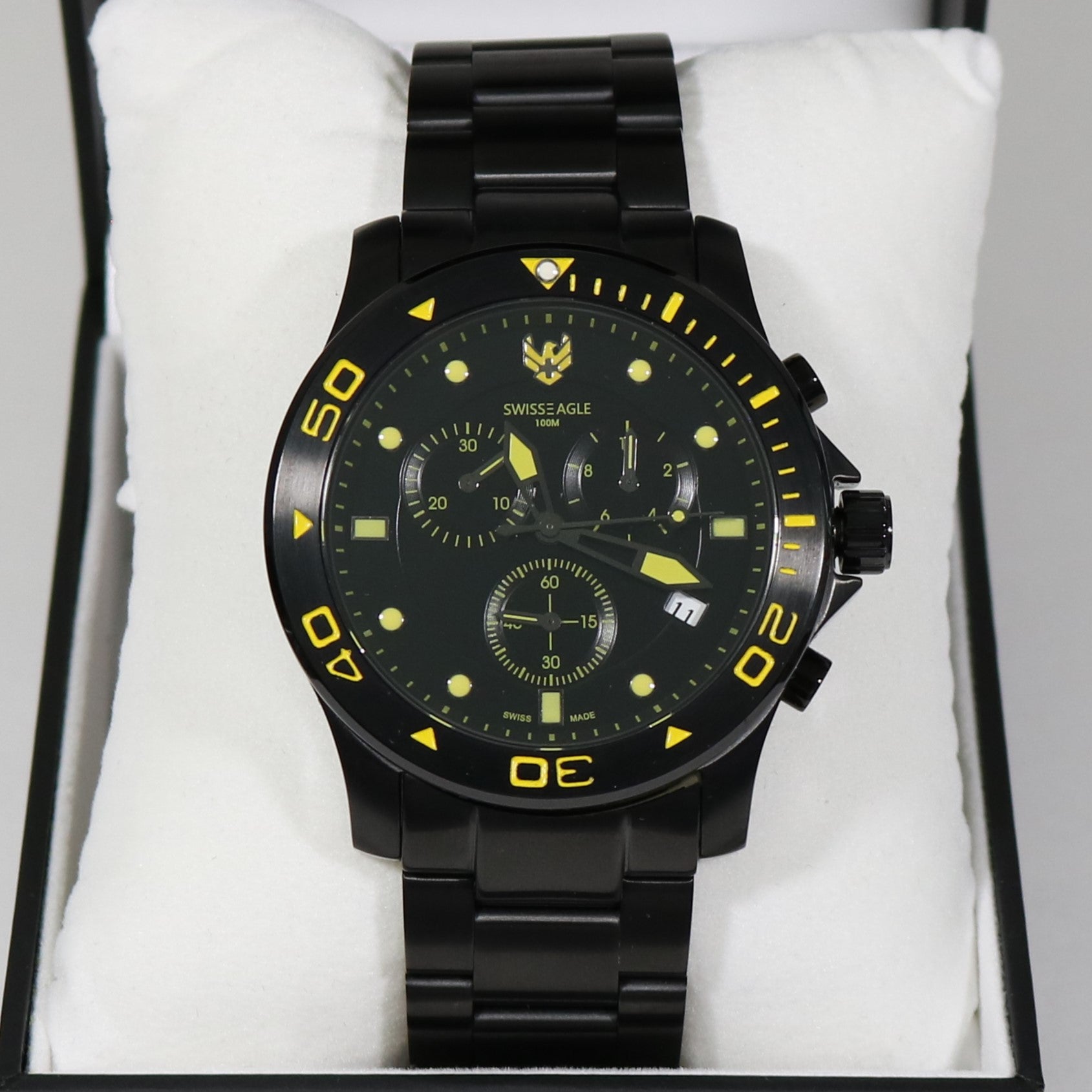 Swiss Eagle Sea Bridge Black IP Stainless Steel Chronograph Men's Watch SE-9001-66