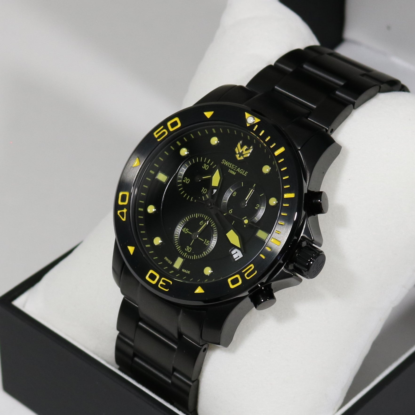 Swiss Eagle Sea Bridge Black IP Stainless Steel Chronograph Men's Watch SE-9001-66