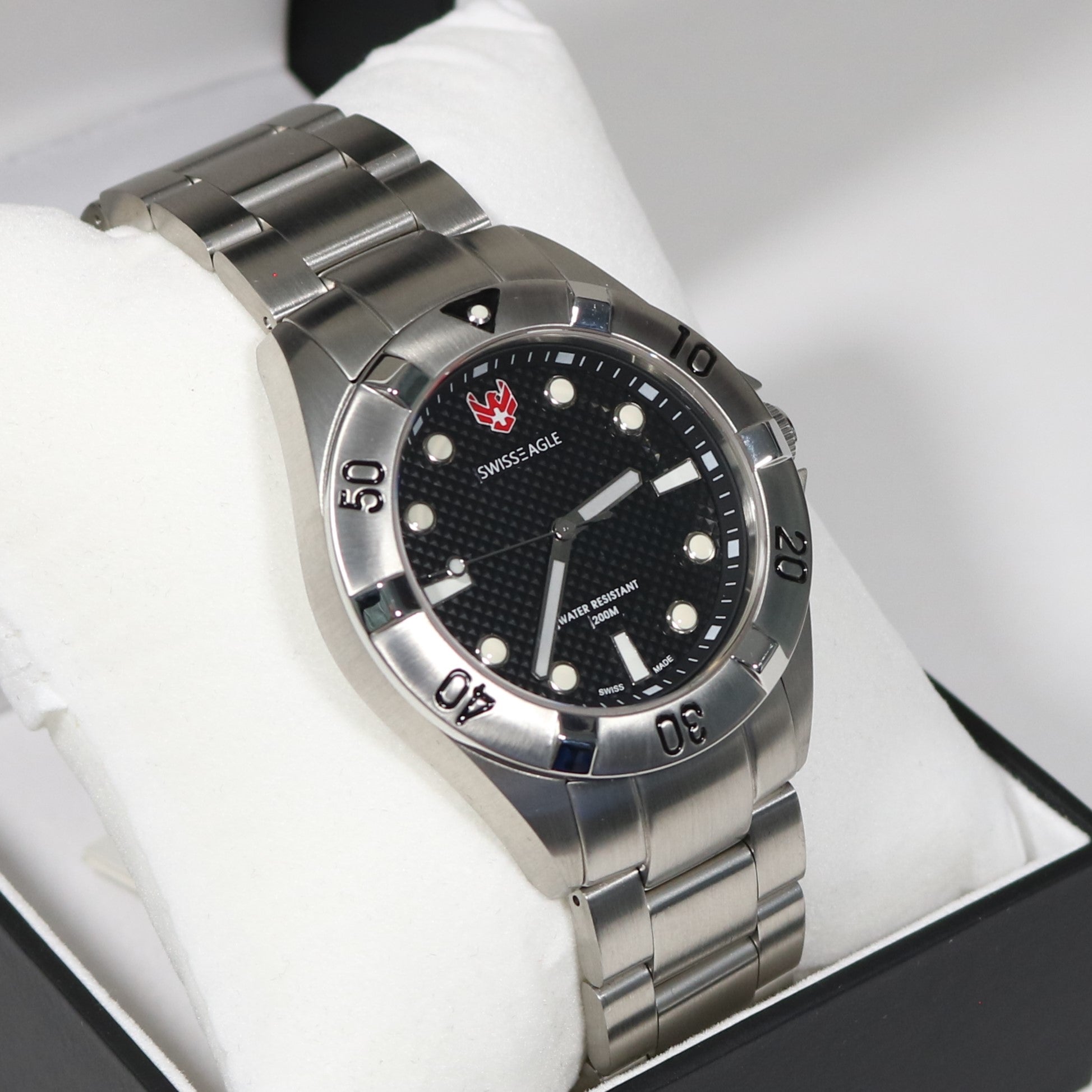 Swiss Eagle Pontoon Black Textured Dial Men's Stainless Steel Watch SE-9013-11