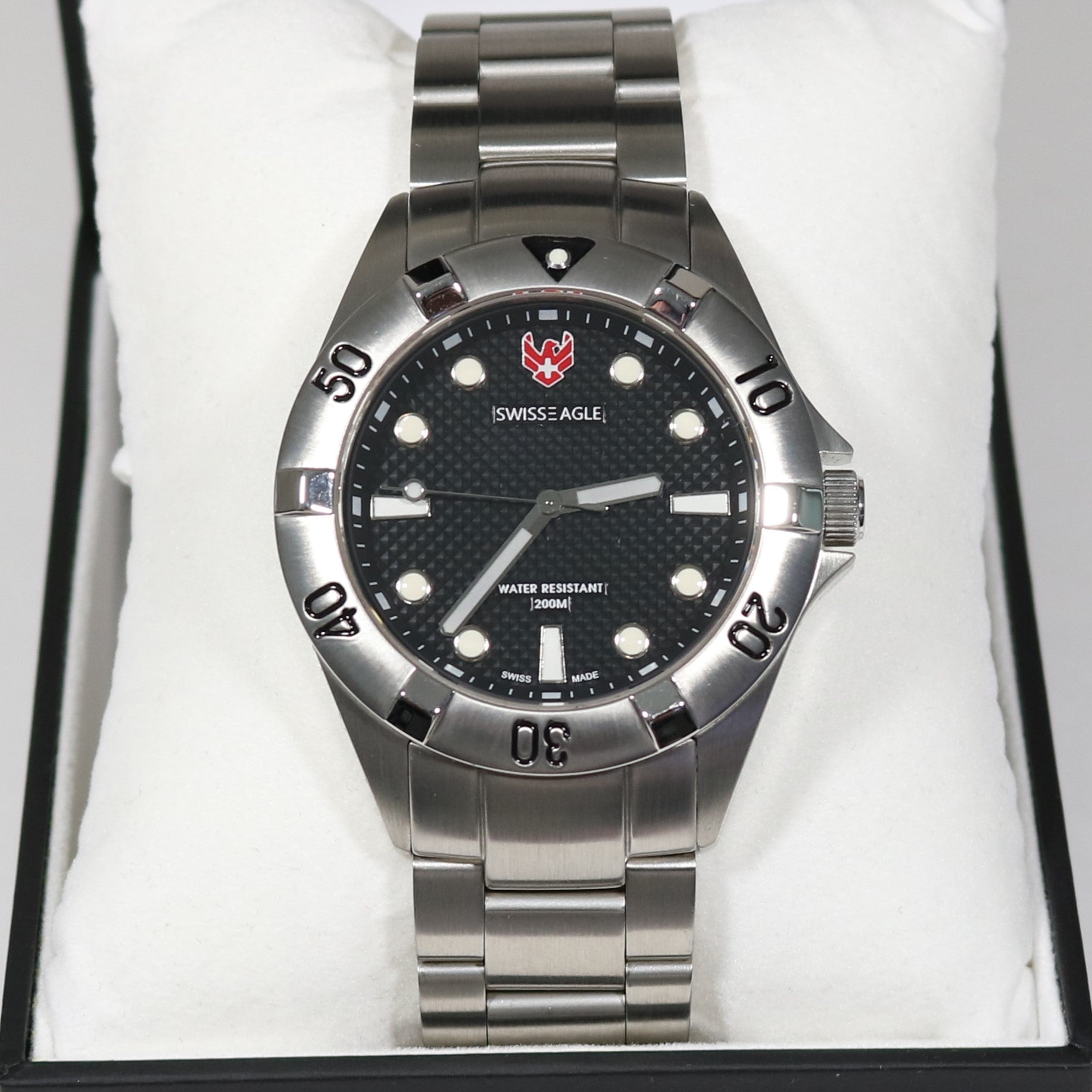 Swiss Eagle Pontoon Black Textured Dial Men's Stainless Steel Watch SE-9013-11