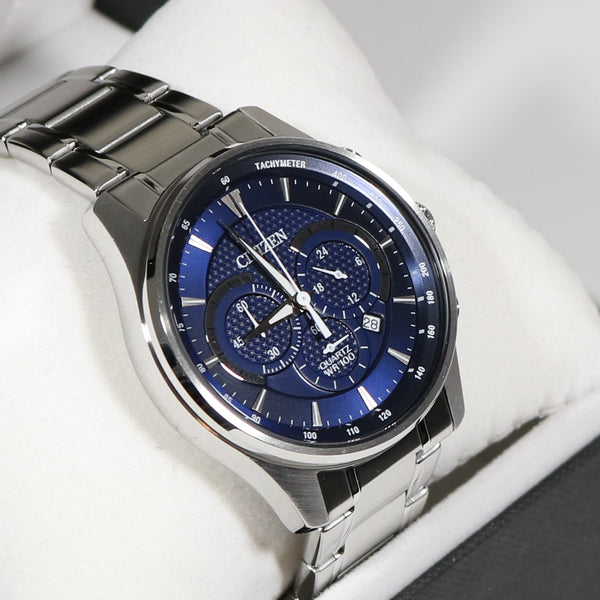 Citizen Quartz Men's Blue Dial Chronograph Stainless Steel Watch AN819 –  Chronobuy