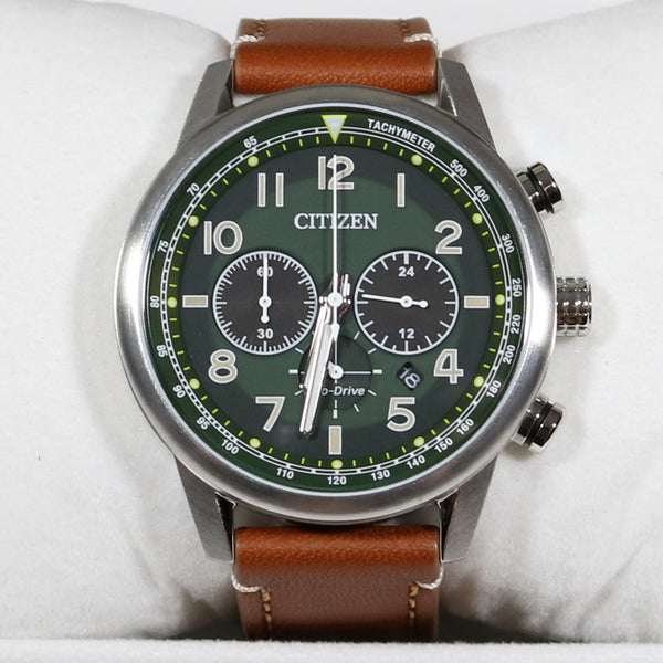 Leather Strap Green Citizen Stainless Chronobuy – Brown Steel Men\'s Eco-Drive Dial