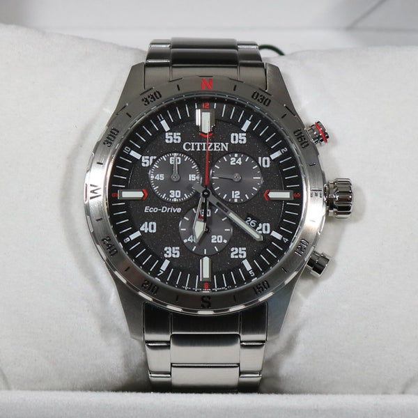 Citizen Eco-Drive Men's Stainless Steel Black Dial Chronograph Watch AT2520- 89E