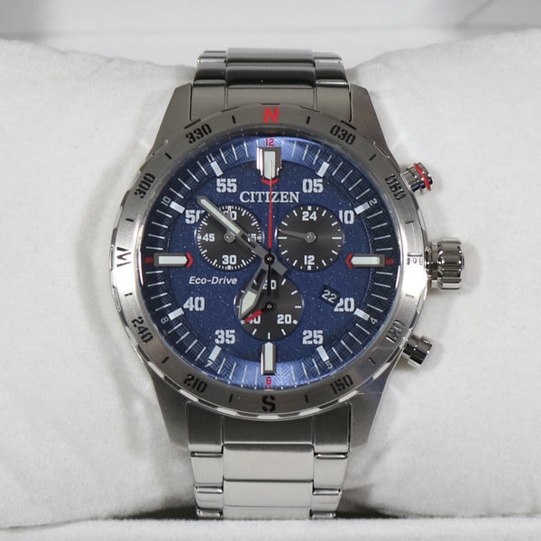 Citizen Eco-Drive Men's Stainless Steel Blue Dial Chronograph Watch AT2520- 89L